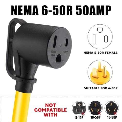50Amp Welder Adapter Cord 6AWG, NEMA SS2-50P to 6-50R, Heavy Duty 1FT, ETL Liste