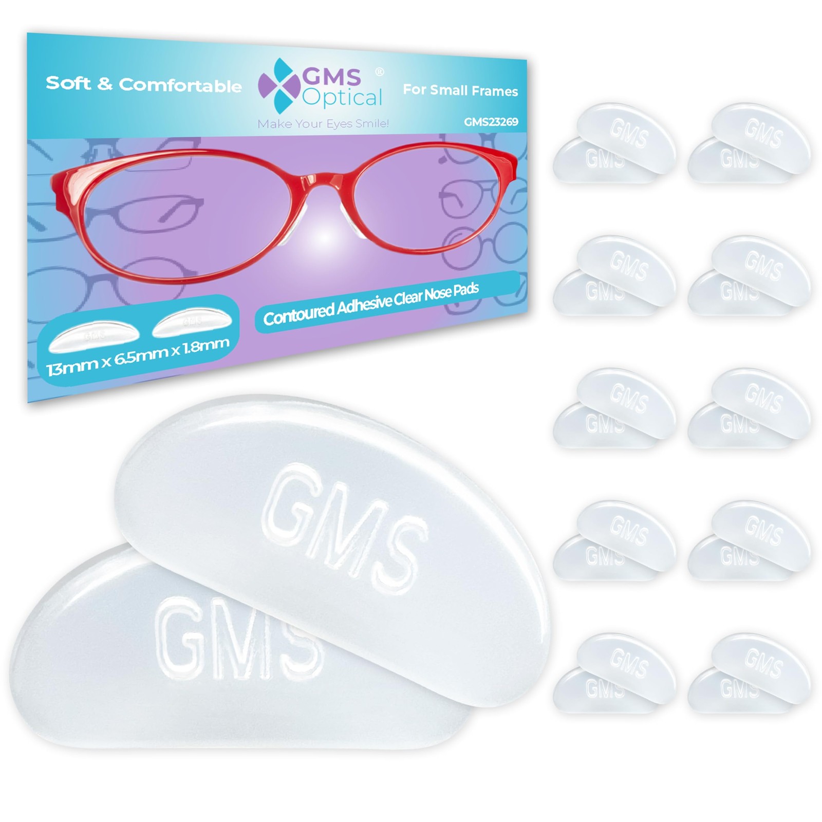 GMS Optical Adhesive Silicone Nose Pads for Glasses | 1.8mm Reg-Thin, 13mm Sm…