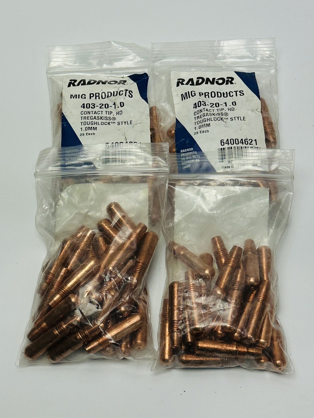 100 Pcs Radnor 403-20-1.0/0.40” Weding Tip Tough Lock style .040″ Heavy Duty