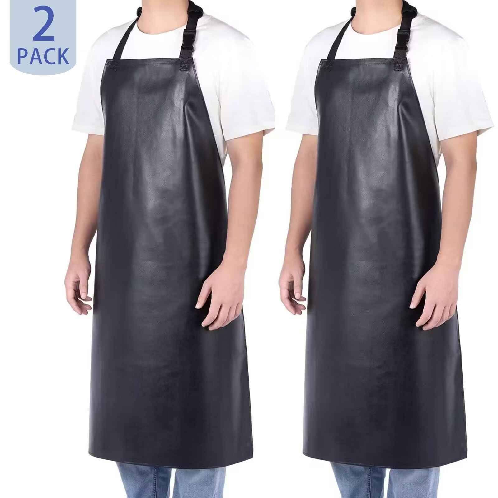 Homsolver 2 Pack Waterproof Rubber Standard, Black Aprons Without Pockets