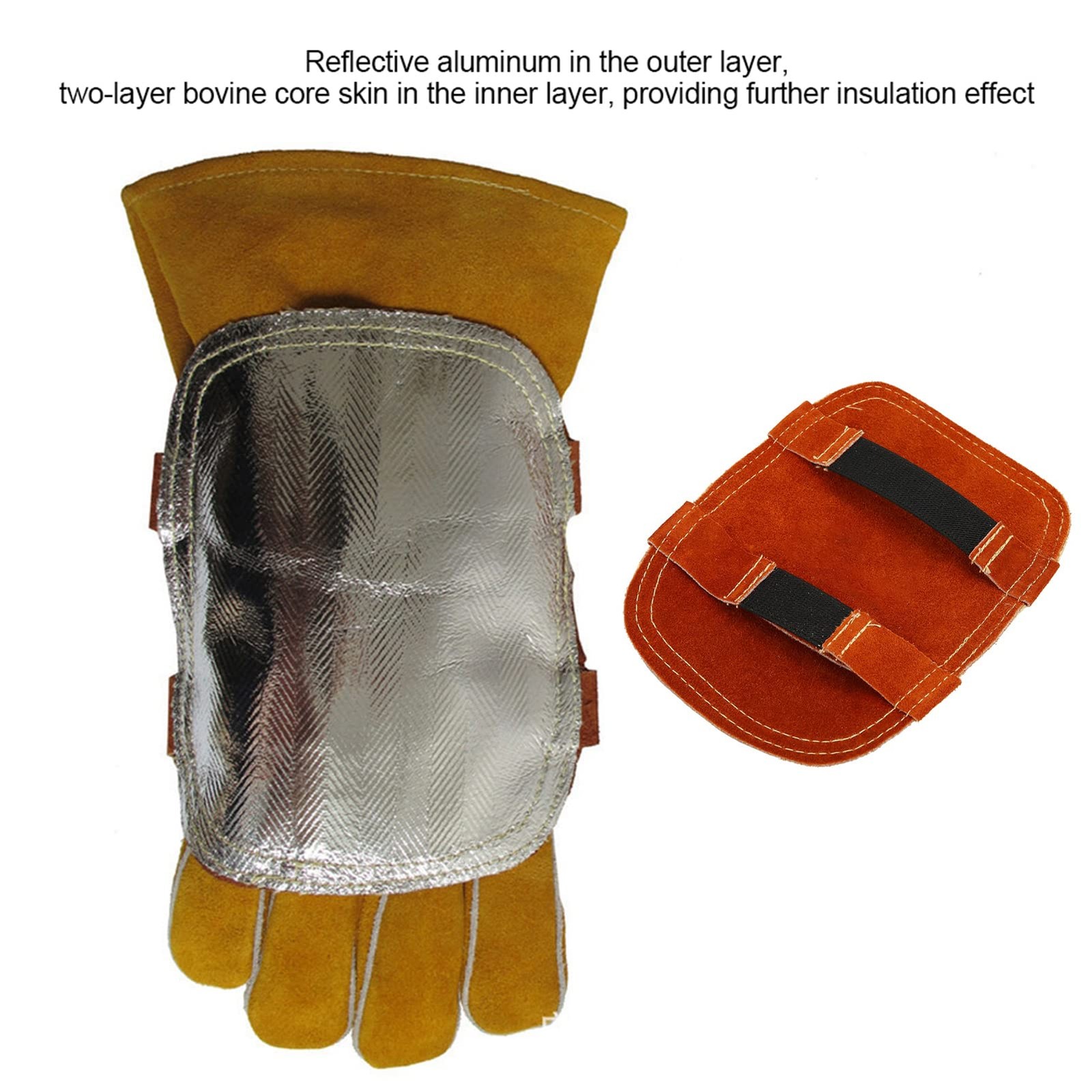 Welding Heat Shield Hands Split Cowhide Leather Hand Pad Aluminized Back 8.3in