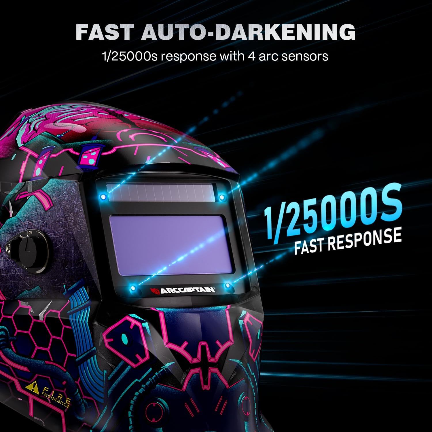 ARCCAPTAIN HSH‑S800 Cyberpunk Auto‑Darkening 1/1/1/1 True‑Color Welding Helmet