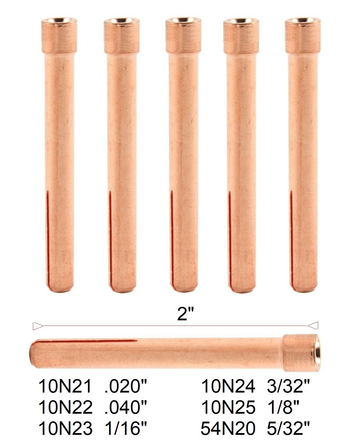 TIG Collet 10N25 1/8” Welding Torch Collet for TIG Torch 17, 18, 26 Pack of 5