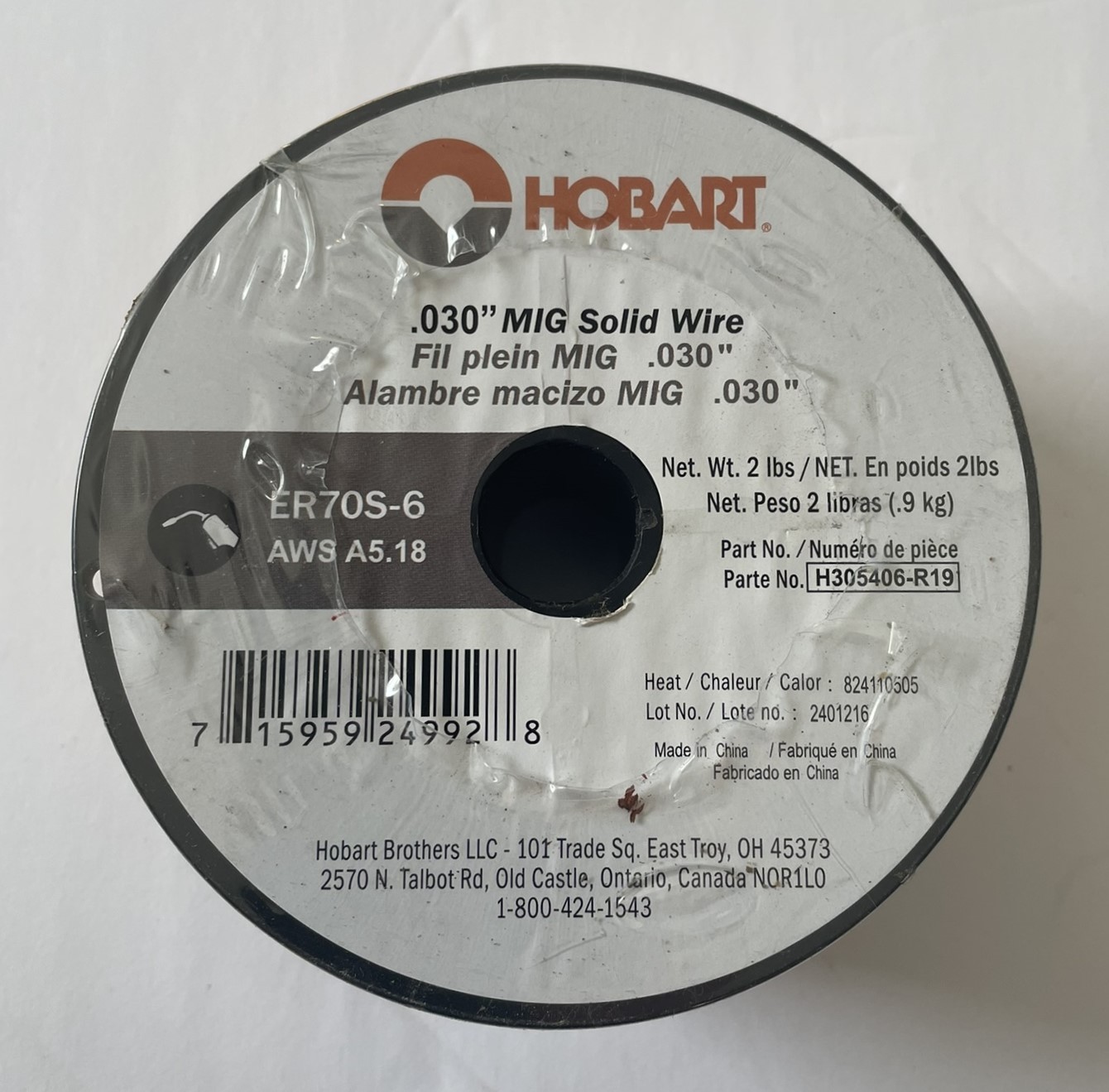 Hobart .030 MIG Solid Welding Wire 2 lb Spool ER70S-6 AWS A5.18 NEW