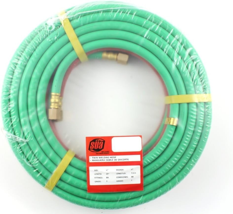 – 25 FEET Grade “T” – 1/4″ Oxyfuel Welding & Cutting Twin Hose with BB Fittings