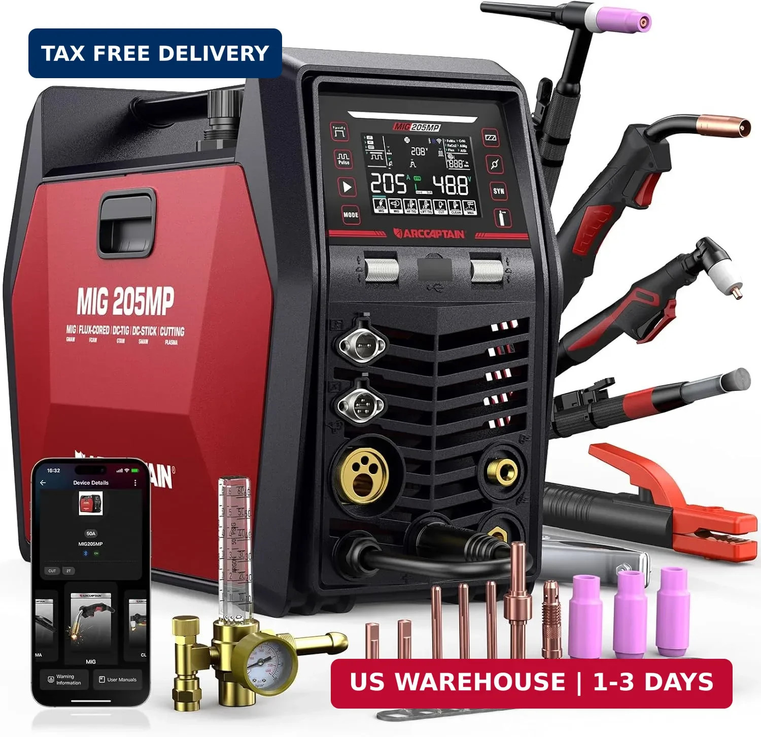 ARCCAPTAIN MIG205MP MIG Welder 9 IN 1 iControl APP Control Plasma Cutter/Pulsed
