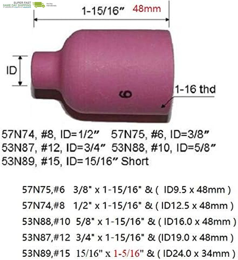 Alumina Nozzle Ceramic Cups Assorted Size Kit Fit QQ300 PTA DB SR WP 17 18 26 TI