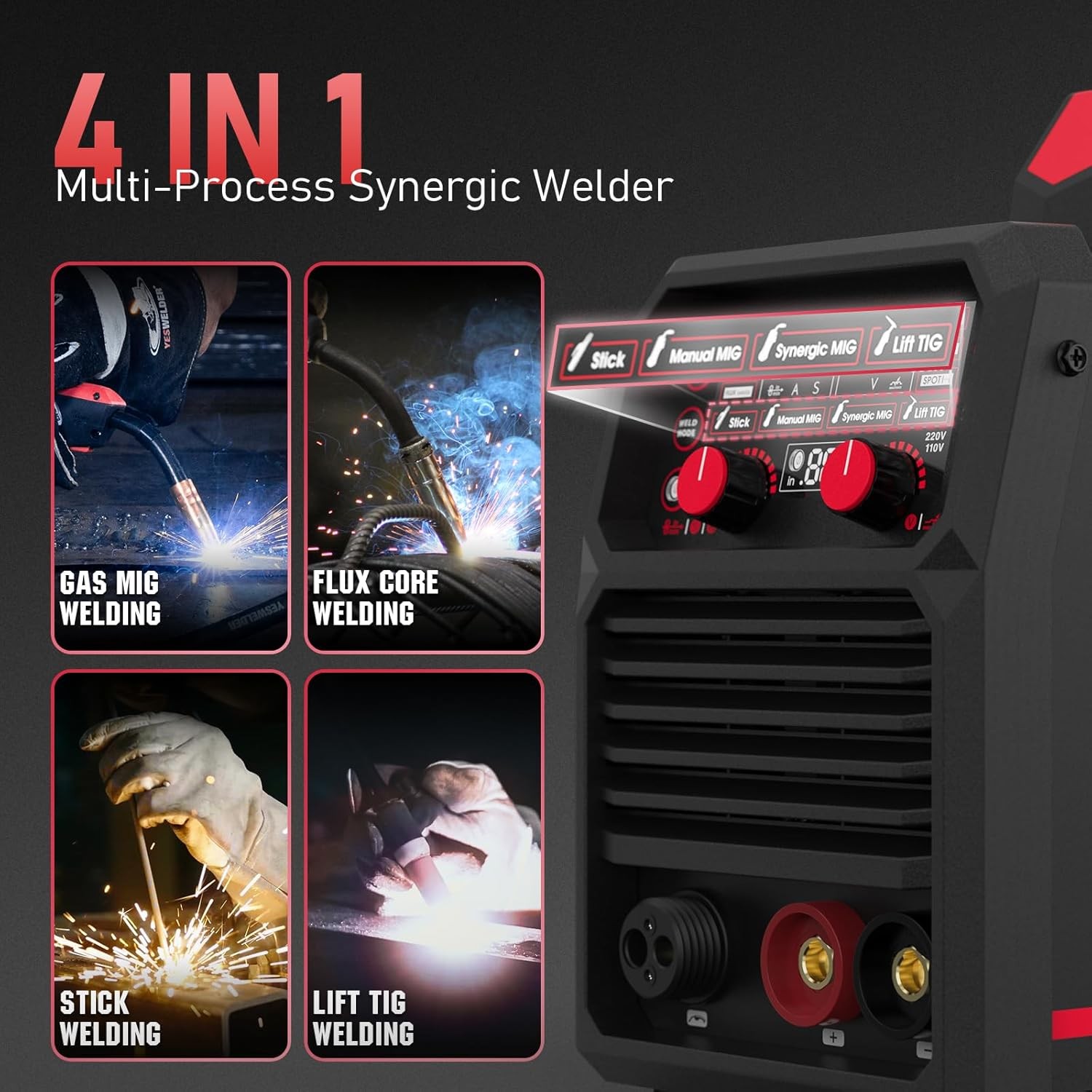 205A MIG/Flux Core/Spool Gun/Lift TIG/Stick 5 in 1 Welder 110V/220V Dual Voltage