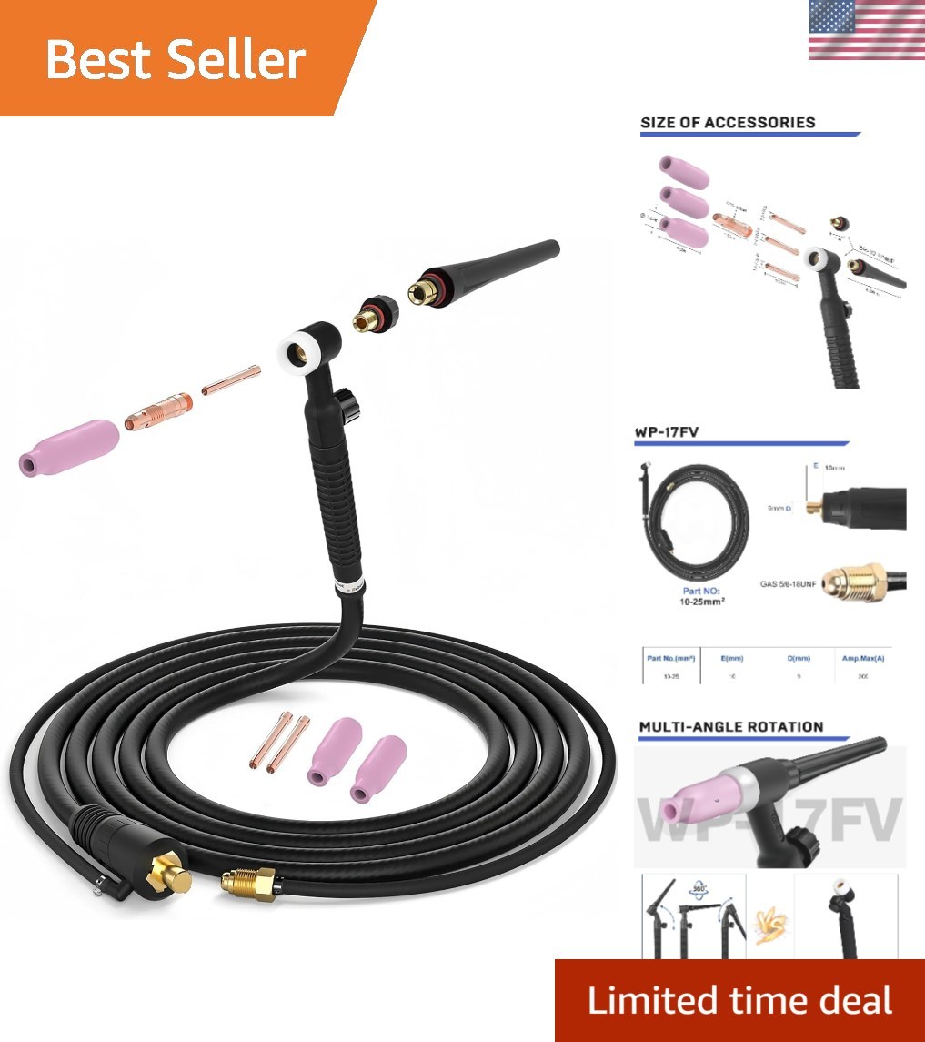 Complete TIG Welding Torch Set – 13FT Cable, Collets, Cups & Flexible Design