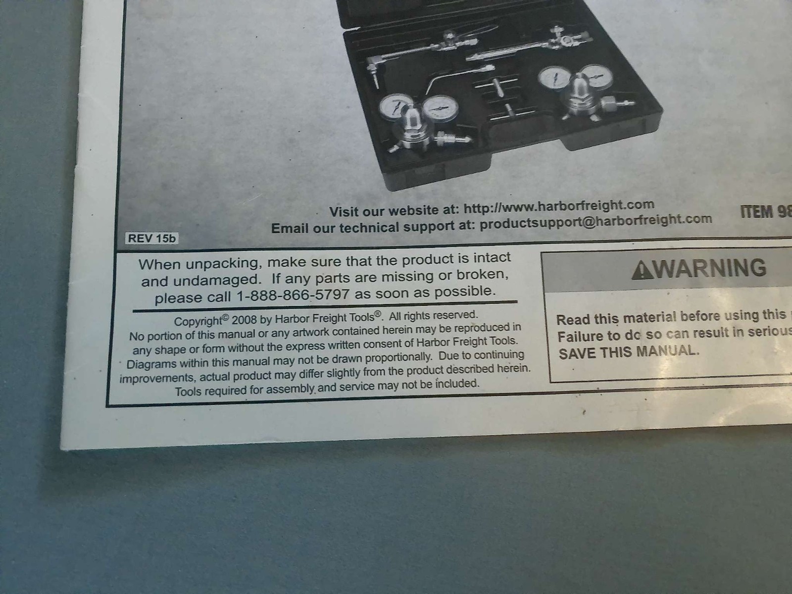 2008 Chicago Electric Welding Oxygen & Acetylene Welder Kit Instruction Booklet
