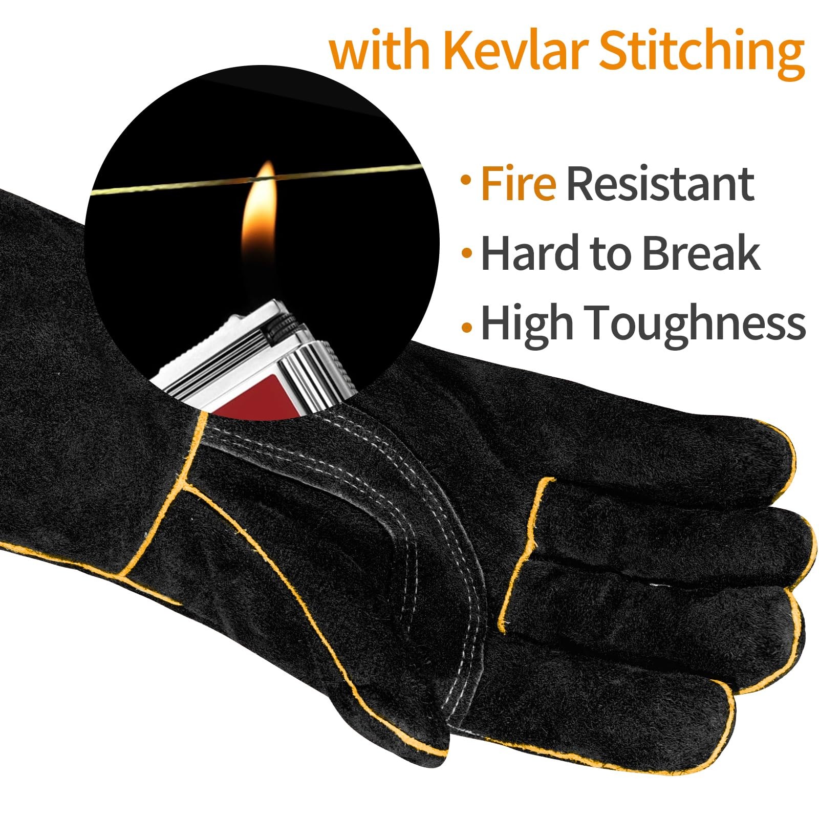 Cxqunzon Leather Welding Gloves – Thick Premium Cow 14 Ich, Black 14 Inches