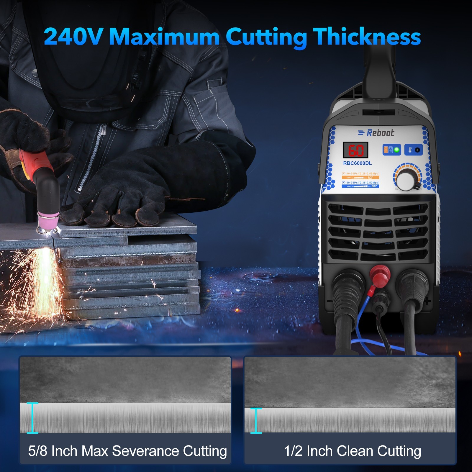 Reboot Plasma Cutter RBC6000DL PRO, 60 Amp Non Touch Pilot Arc Plasma Cutter