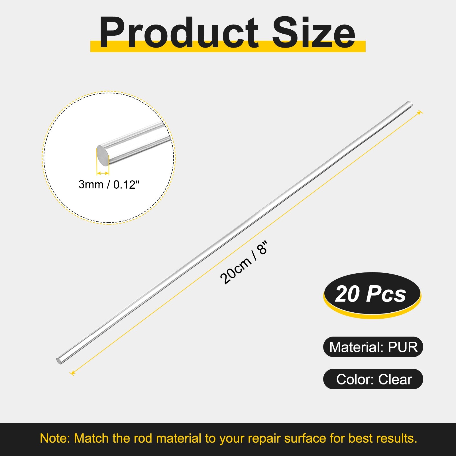 2set(10pcs) Polyurethane Plastic Welding Rods 8inch Round Welding Strips Clear,