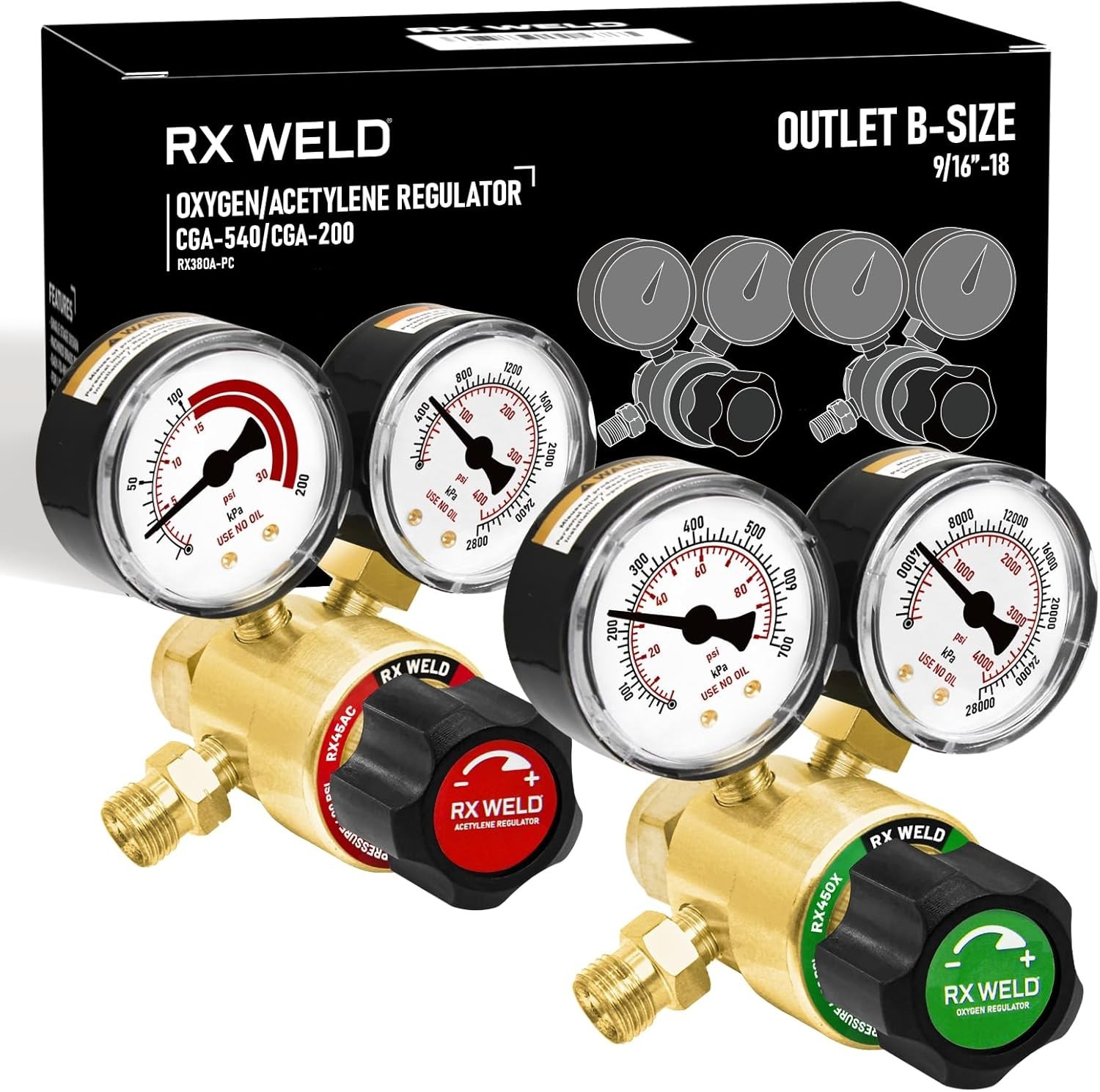 Oxygen and Acetylene Regulators CGA540 CGA200 for Welding Gas Torch Cutting PC