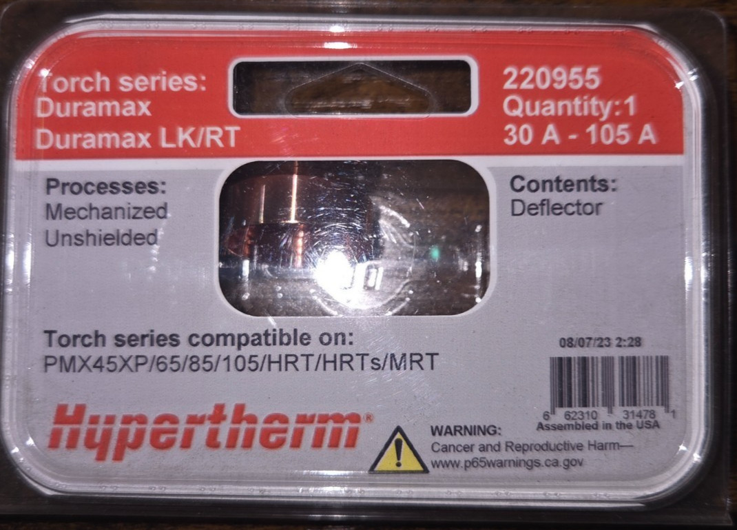 HYPERTHERM 220955 Deflector, Duramax/Duramax Lock, 65-105A, Mechanized Cutting