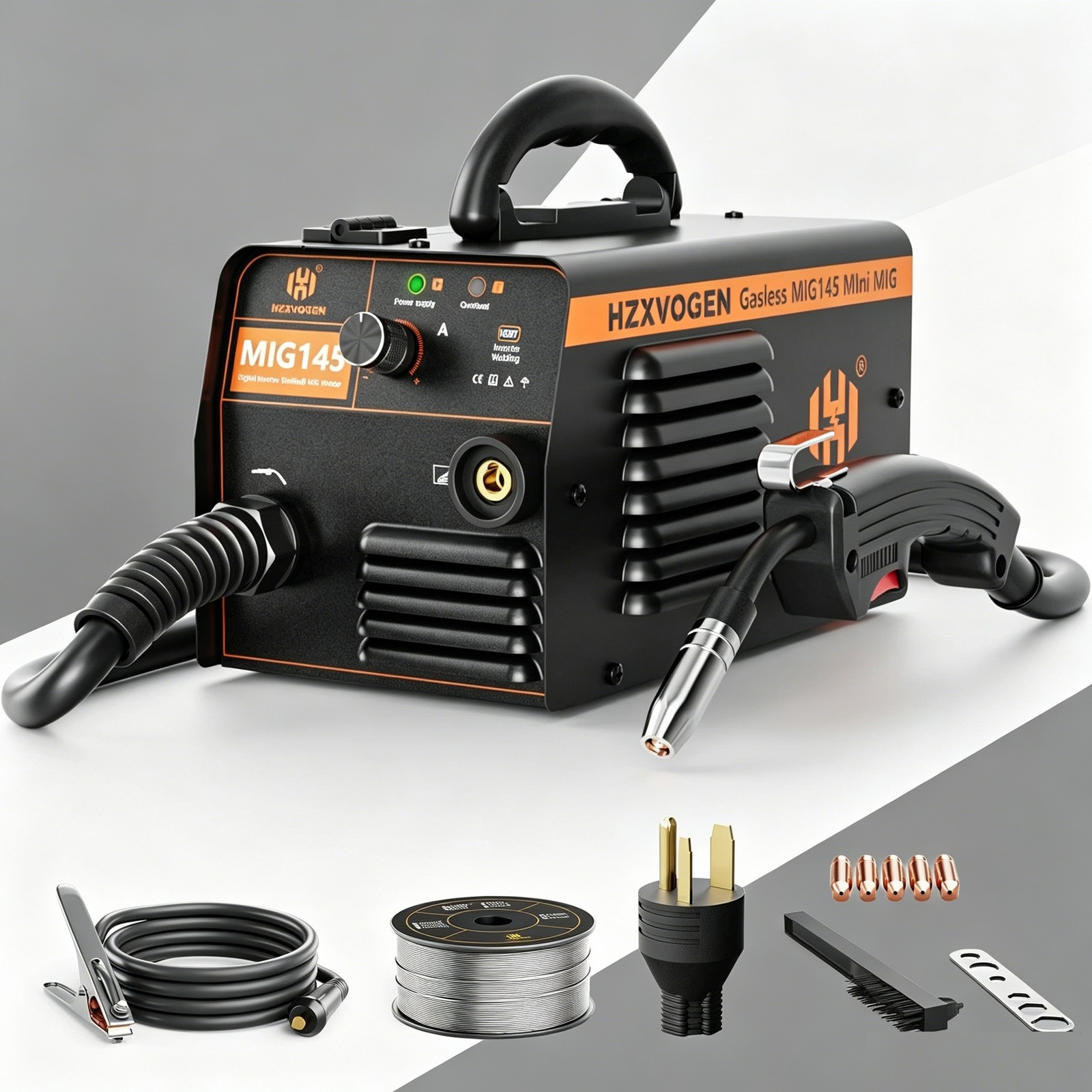 Mini 145A MIG ARC Welder 110V/220V Gasless Flux Core Inverter Welding Machine
