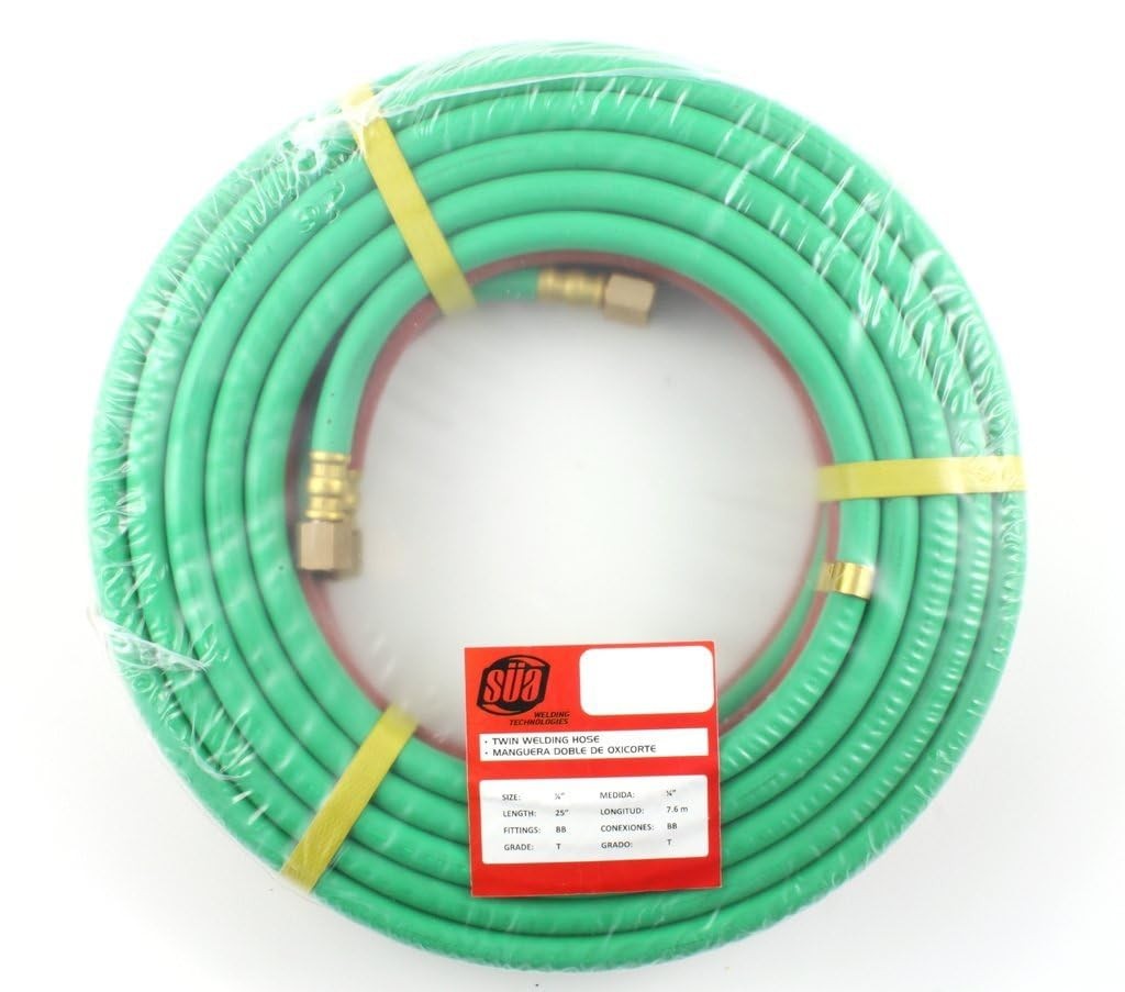 – 25 FEET Grade “T” – 1/4″ OxyFuel Welding & Cutting Twin Hose with BB Fittings