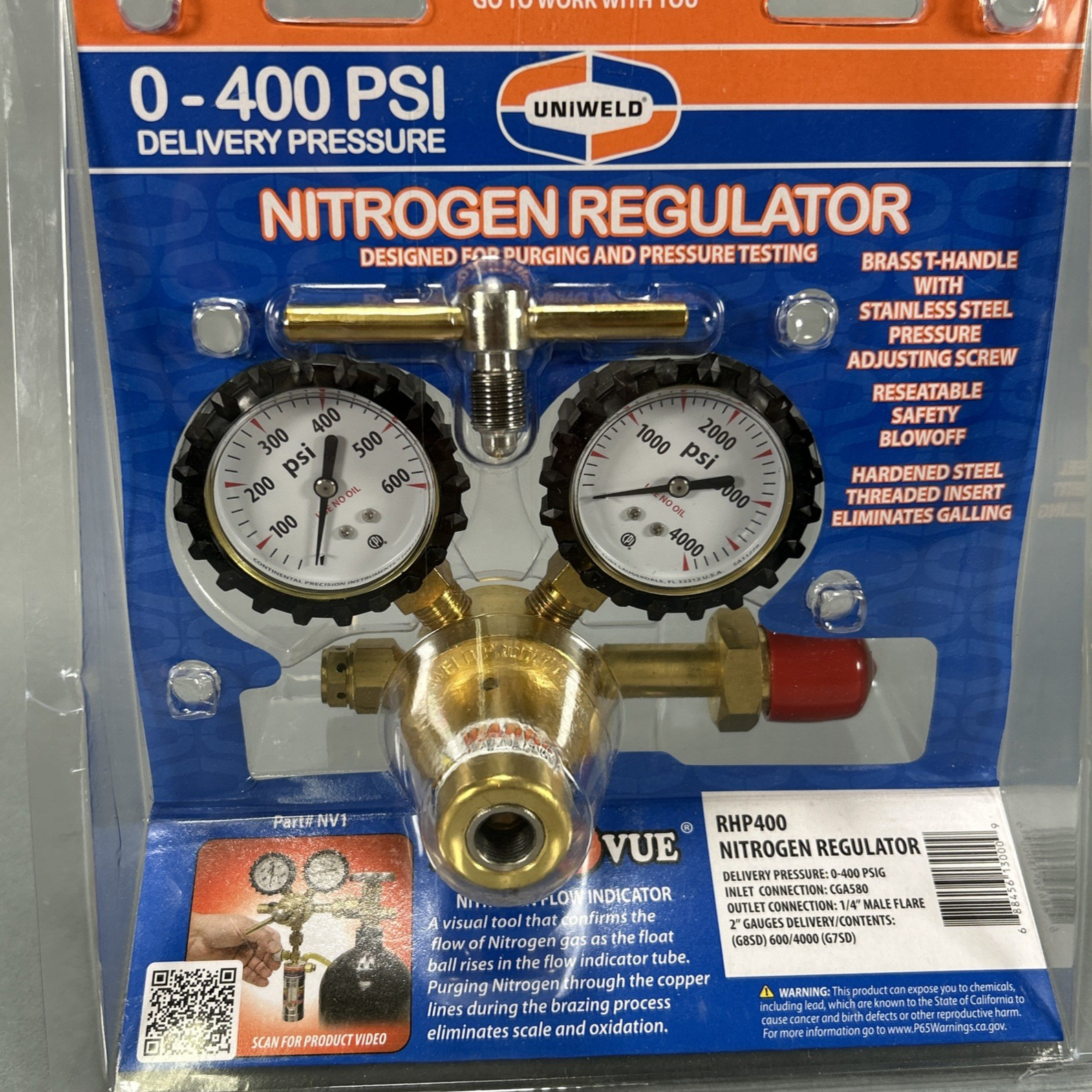 Uniweld RHP400 Nitrogen Regulator With 0-400 PSI Delivery Pressure