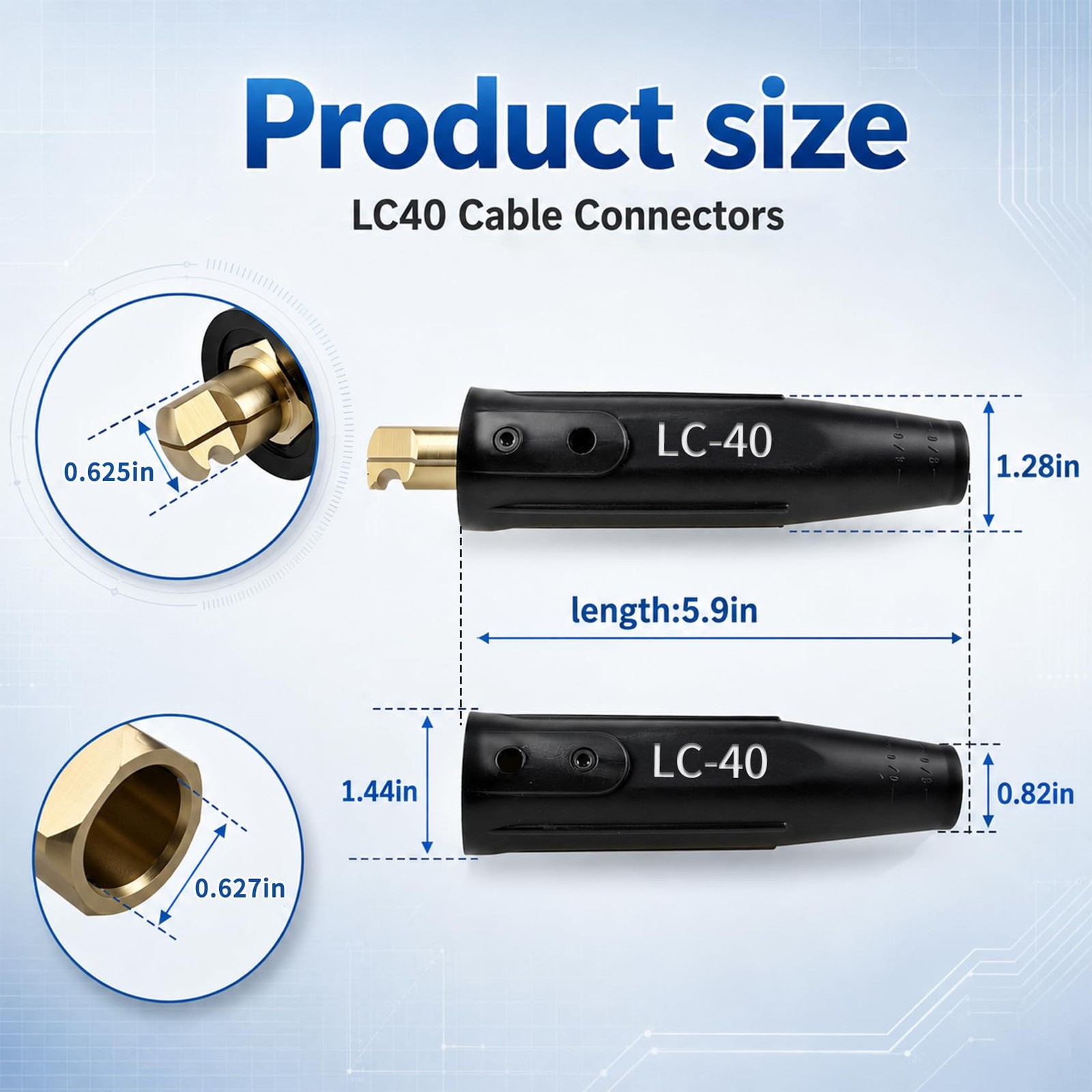 LC40 Welding Cable Quick Connector Set Male Female Fits 1/0 2/0 350 Amps Blk