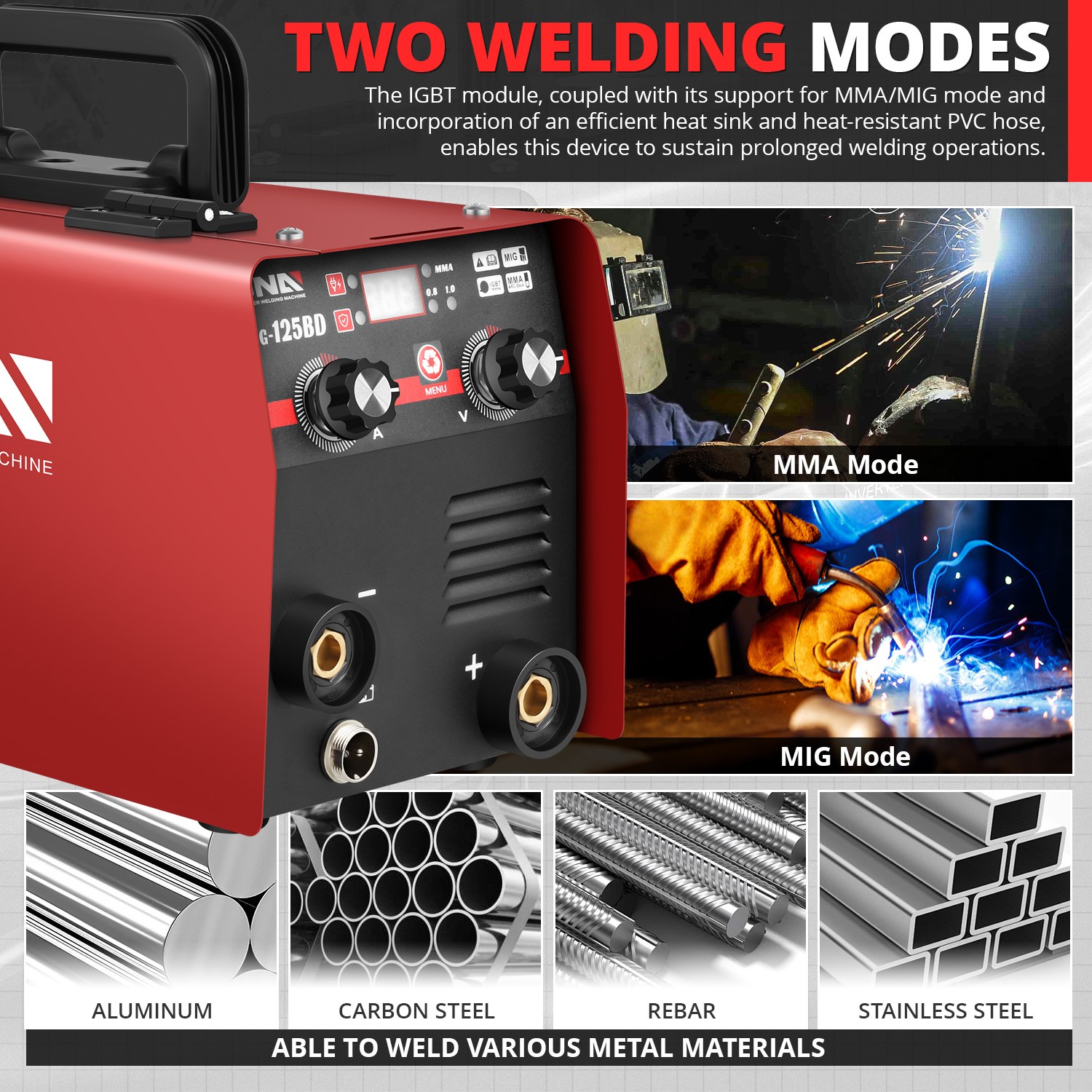 3-IN-1 for Various Metal Materials Lightweight TIG/MMA/MIG-Welder Machine Red