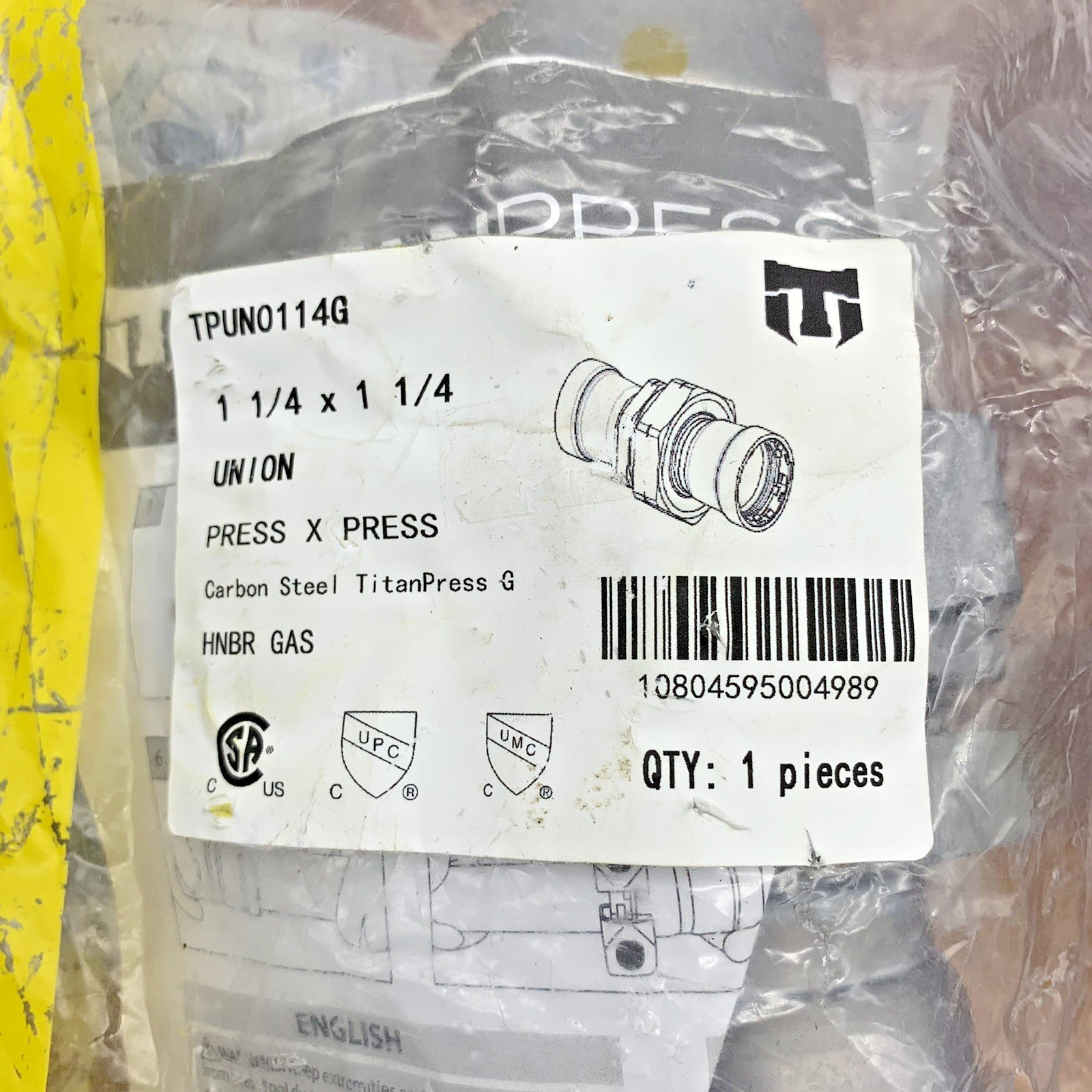 TitanPress 1-1/4 in. Carbon Steel Press Union HNBR Gas TPUN0114G New