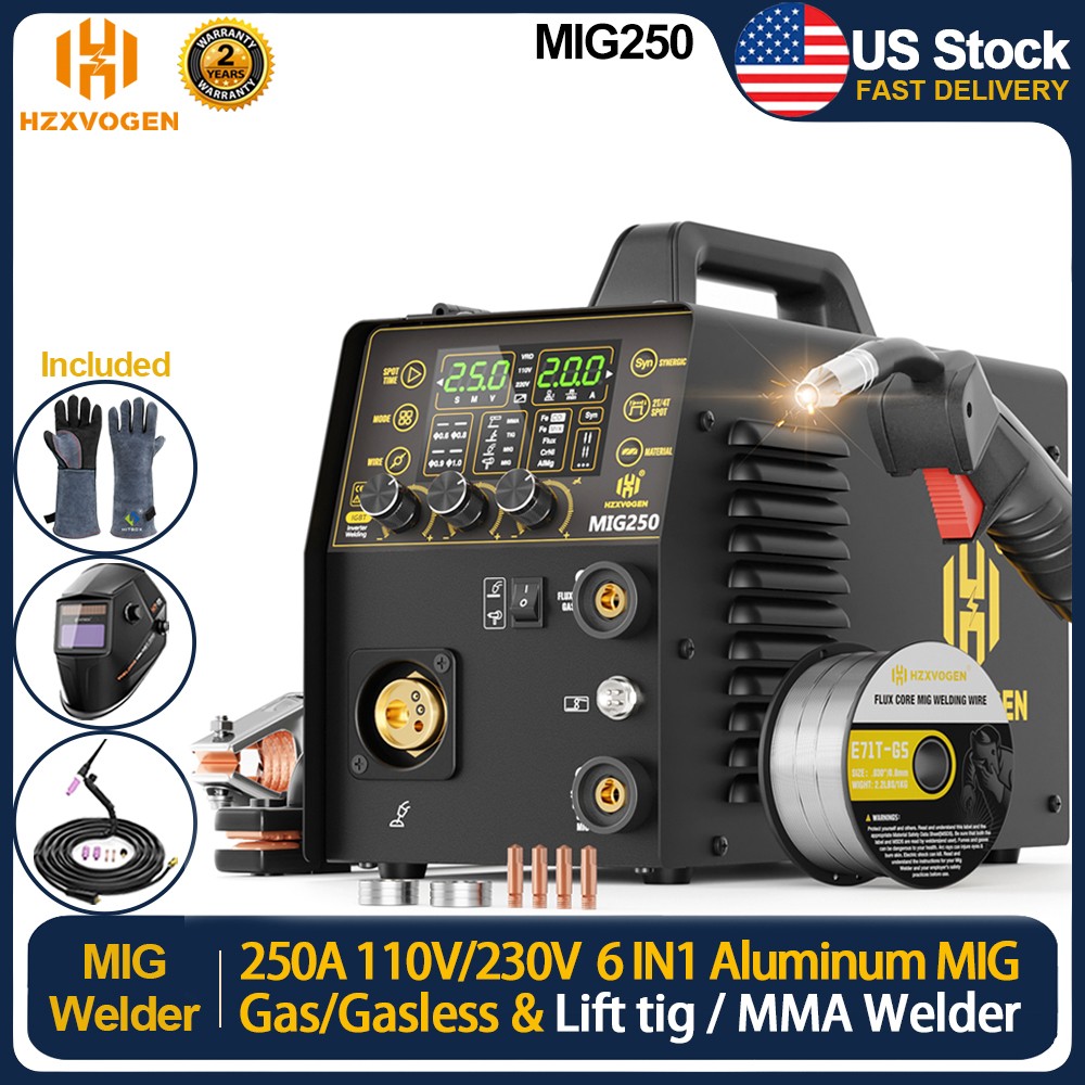 HITBOX 6IN1 Aluminum MIG Welder 250A 110V/230V Gas/Gasless TIG MMA Spool Gun Set