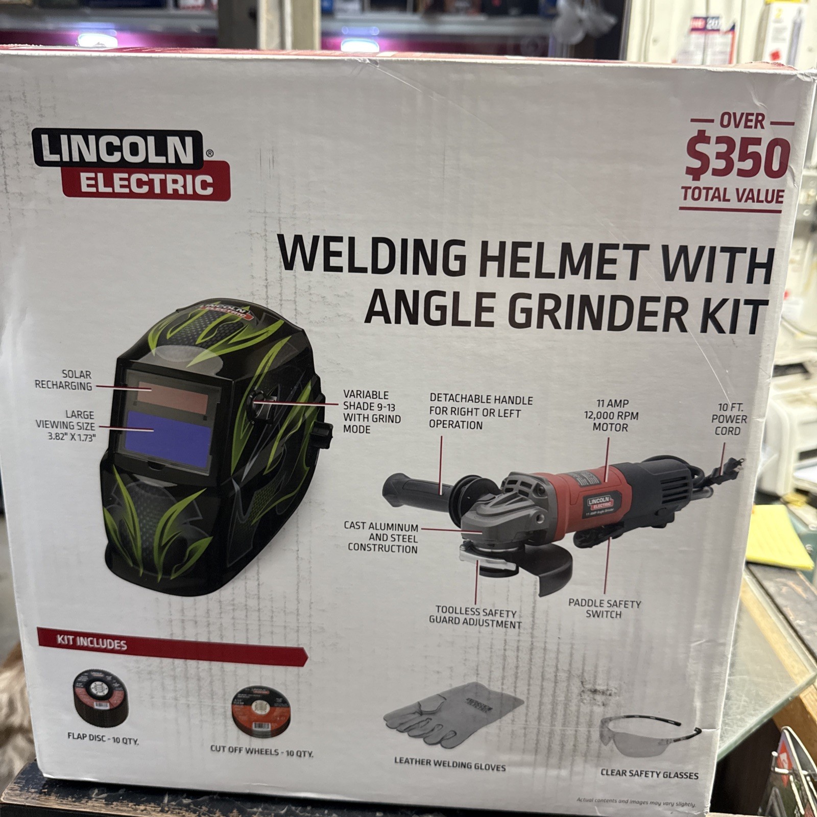 Lincoln Electric Welding Helmet with Angle Grinder Kit K5594-1 W/accessories