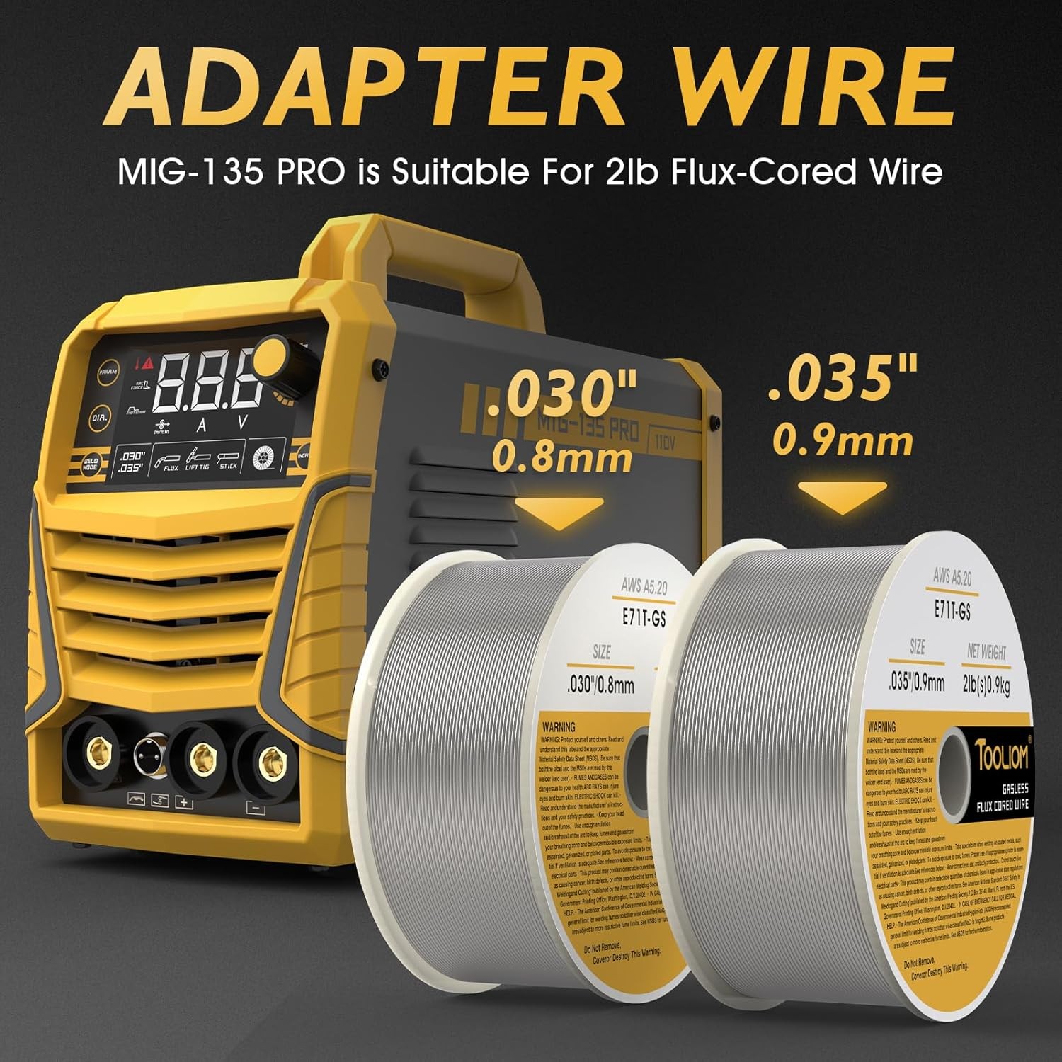 MIG Welder 135A Flux Core/Lift TIG/Stick 3in1 IGBT Welding Machine 110V