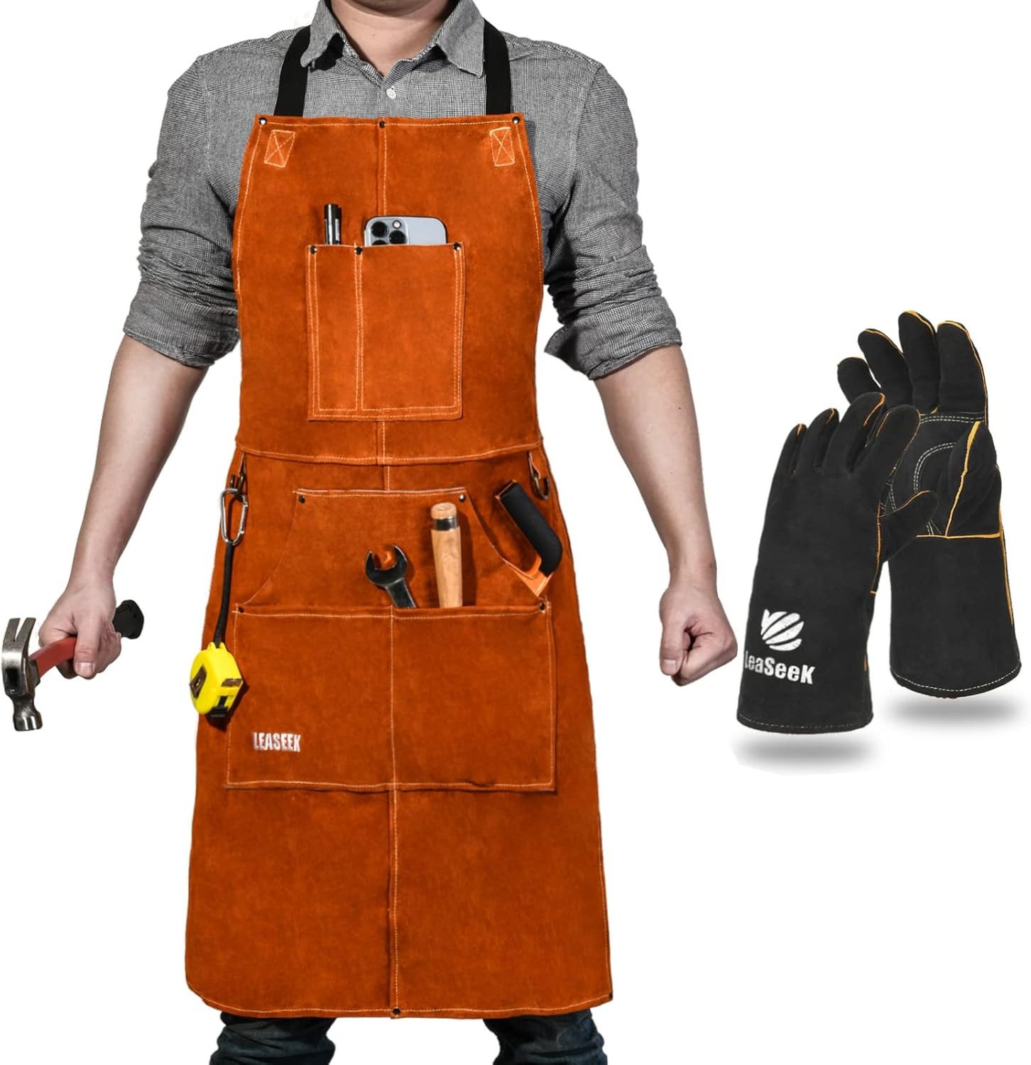 Leather Welding Work Apron – Heat Resistant & Flame Resistant Bib Apron, Flame R