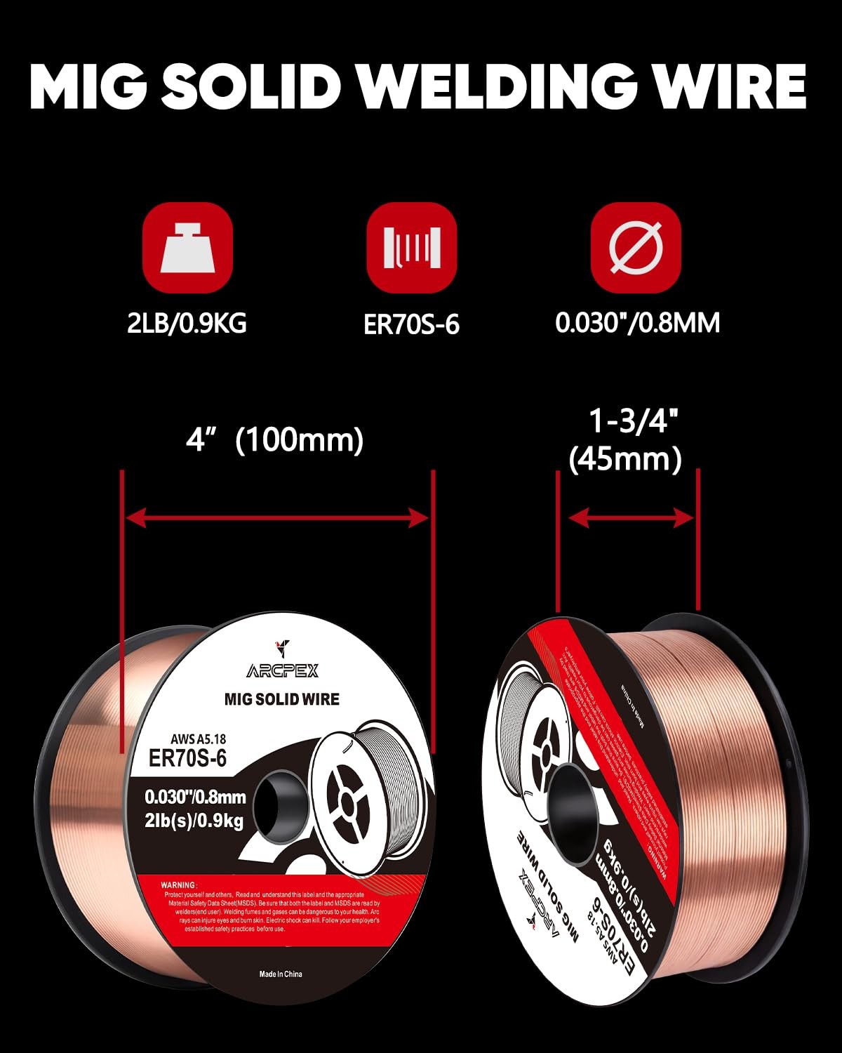 ARCPEX ER70S-6 .030″ MIG Welding Wire, 2-Pound Spool Solid 030” 1pcs, silver