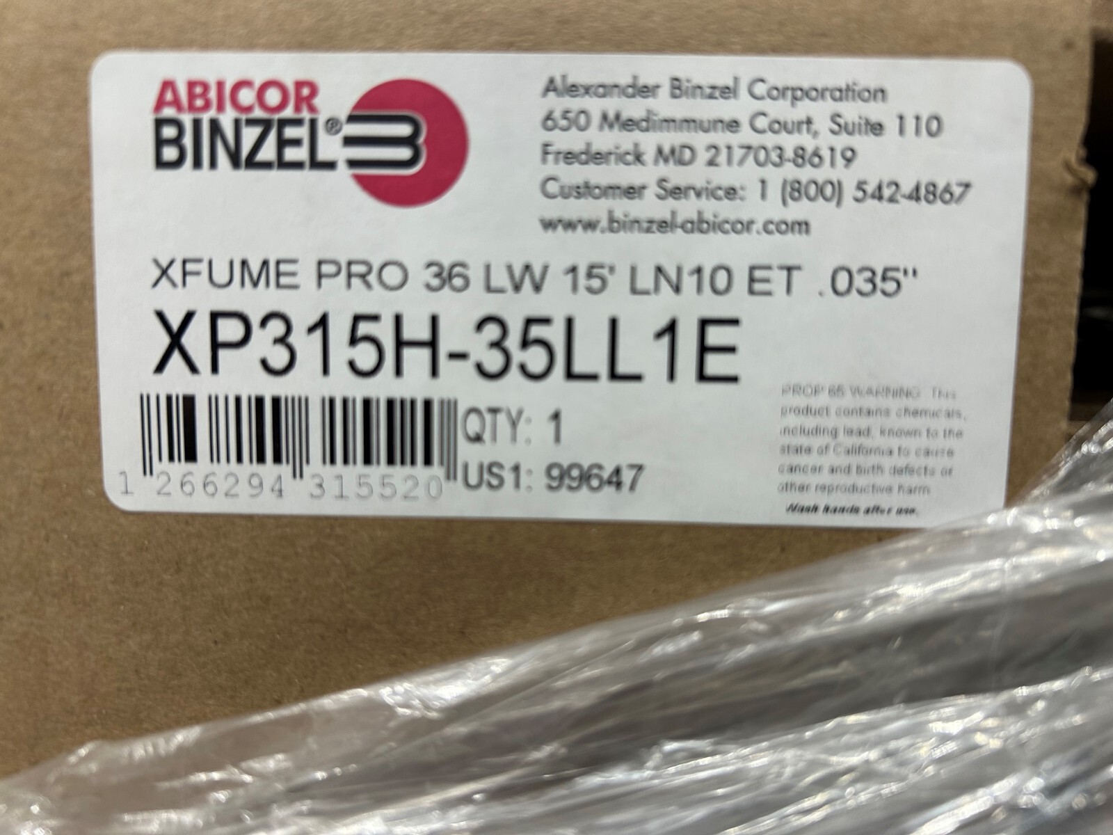 Abicor Binzel XFUME PRO 36 LW 15′ LN10 Welding Torch XP315H-35LL1E Fume Gun