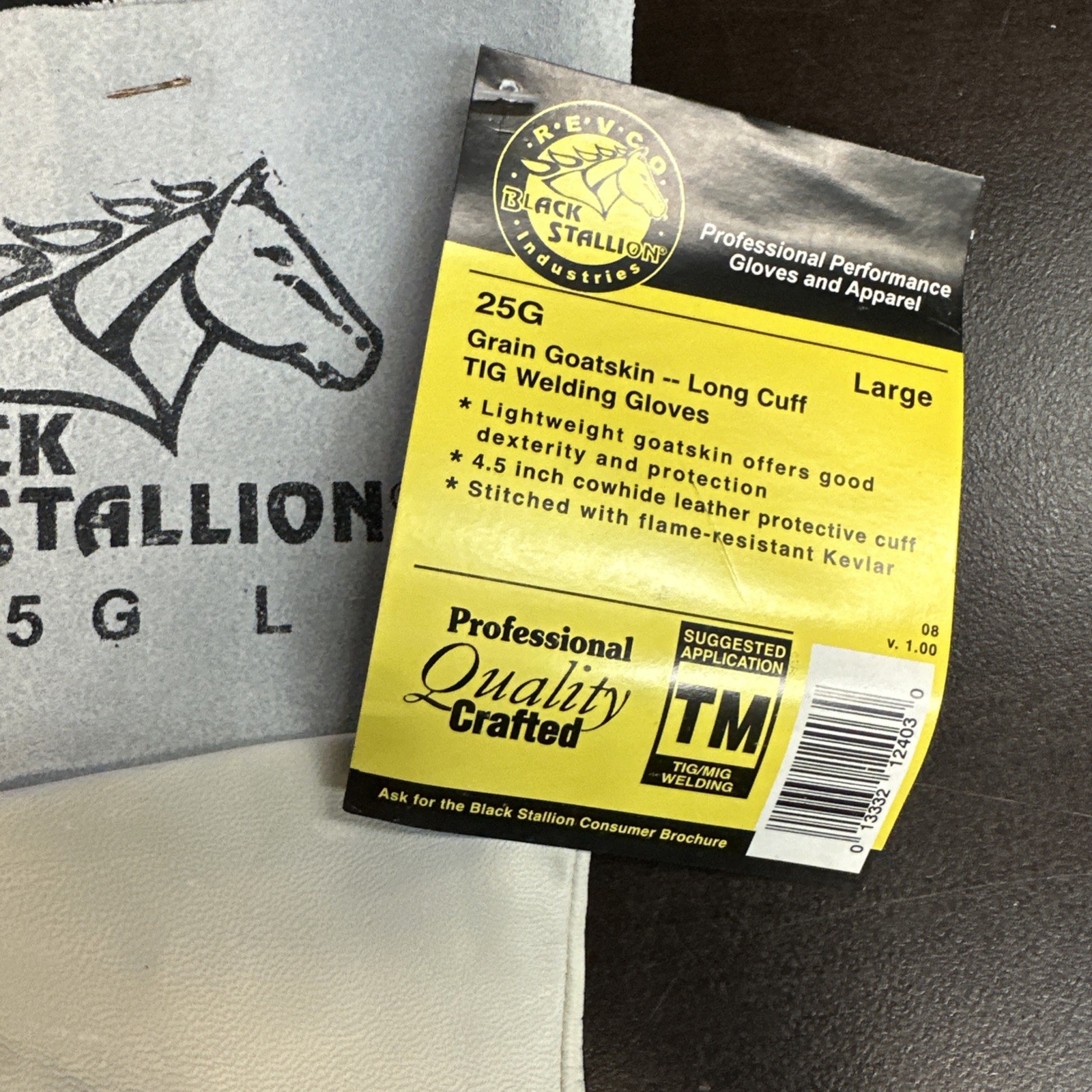 Black Stallion 25G L Long Cuff Grain Goatskin TIG Welding GLOVES Large