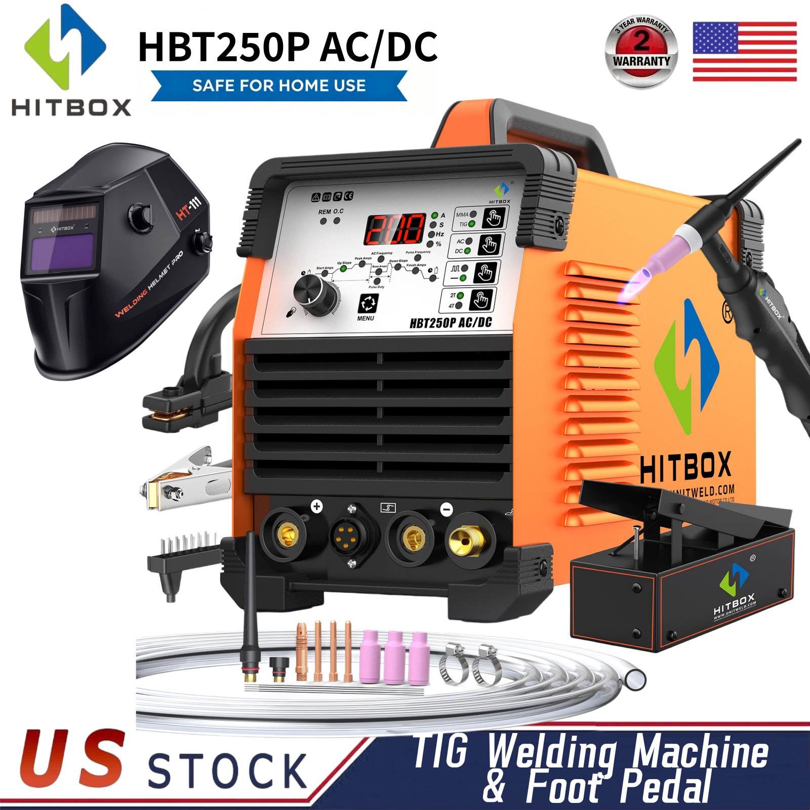 200A 110V/220V AC/DC HF Pulse TIG Stick Welder 2T/4T Aluminum Welding&Foot Pedal