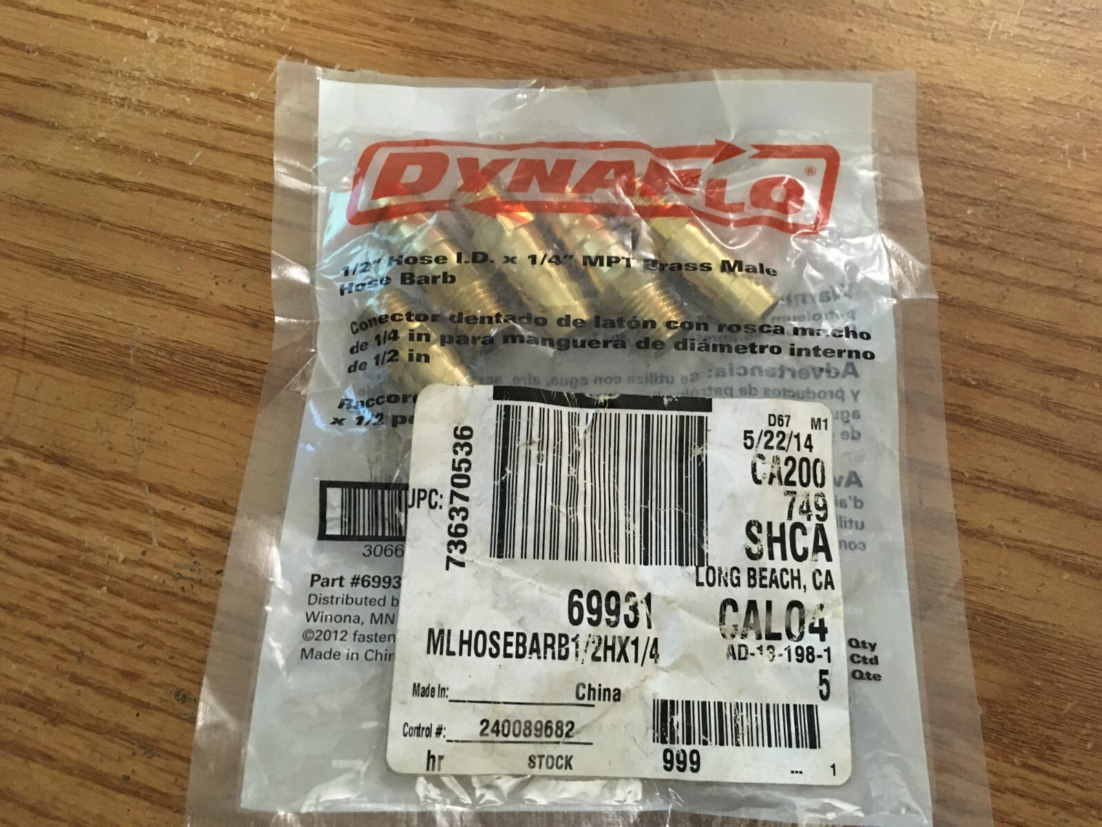 (5) DynaFlo® 1/2″ Hose x 1/4″ Male NPT Brass Hose Barb