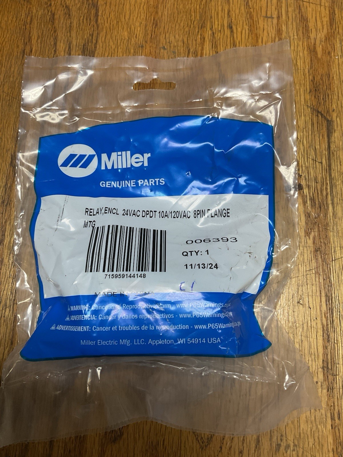 Miller 006393 Relay Encl 24Vac Dpdt 10A/120Vac 8Pin Flange Mtg