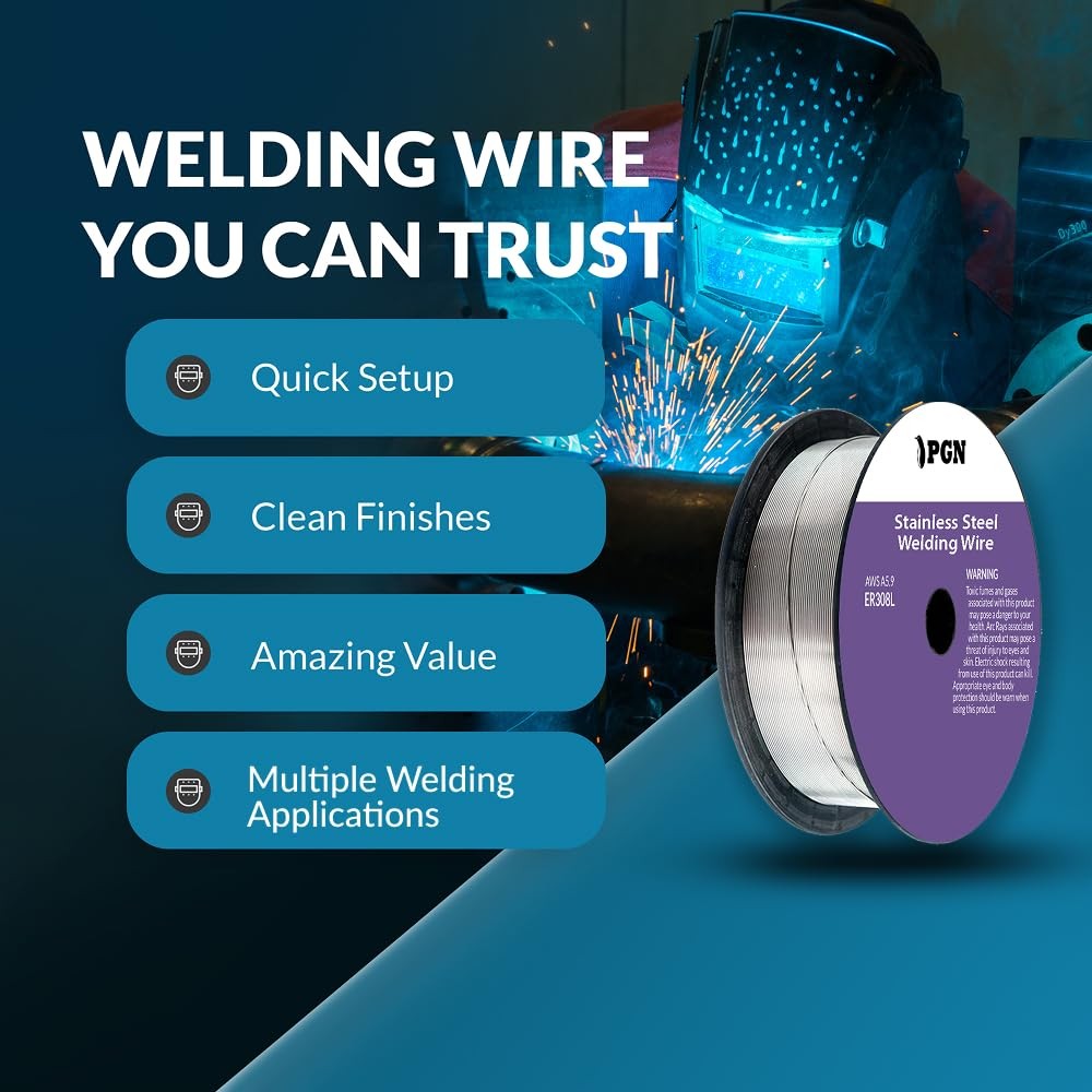 PGN Stainless Steel MIG Welding Wire – ER308L – 0.035 Inch, 2 Pound Spool – Low-