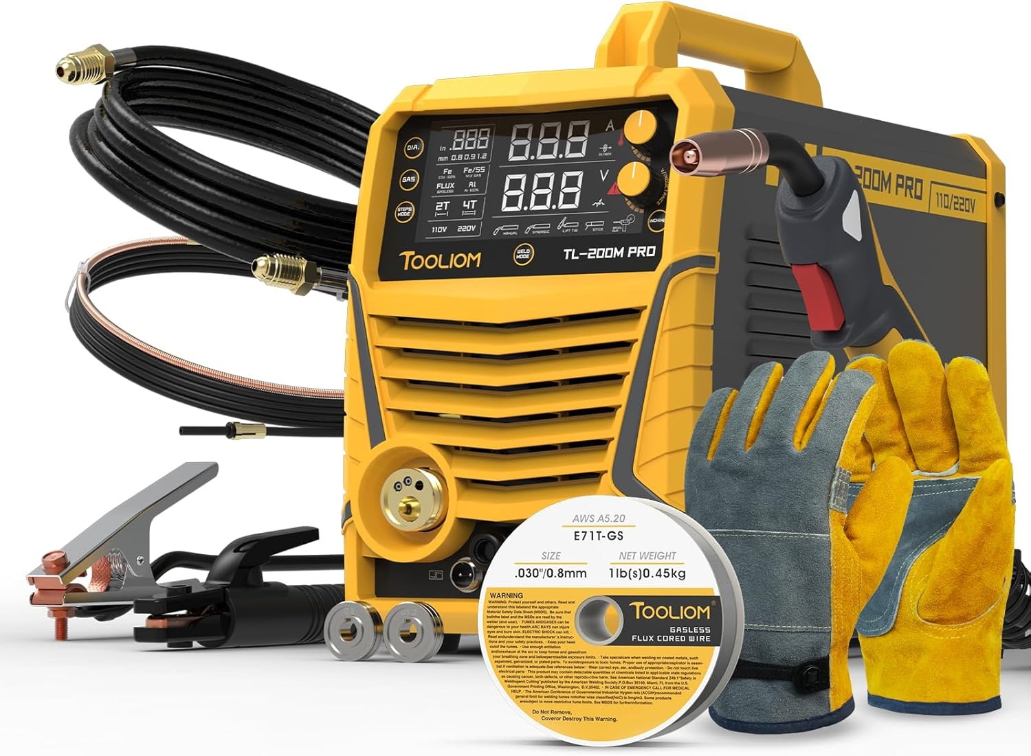 TOOLIOM 200A MIG Welder 5in1 110/220V Voltage Spool Gun for Aluminum Welding