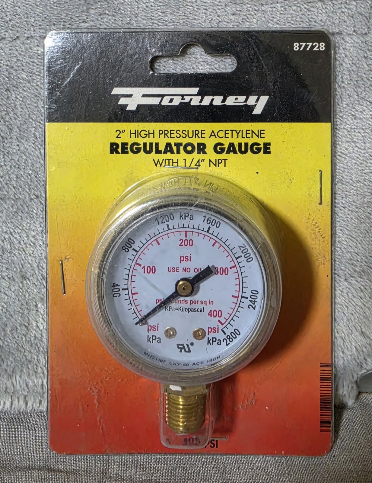 Forney 2″ High Pressure Acetylene Regulator Gauge 1/4″ NPT 0-400 PSI 87728