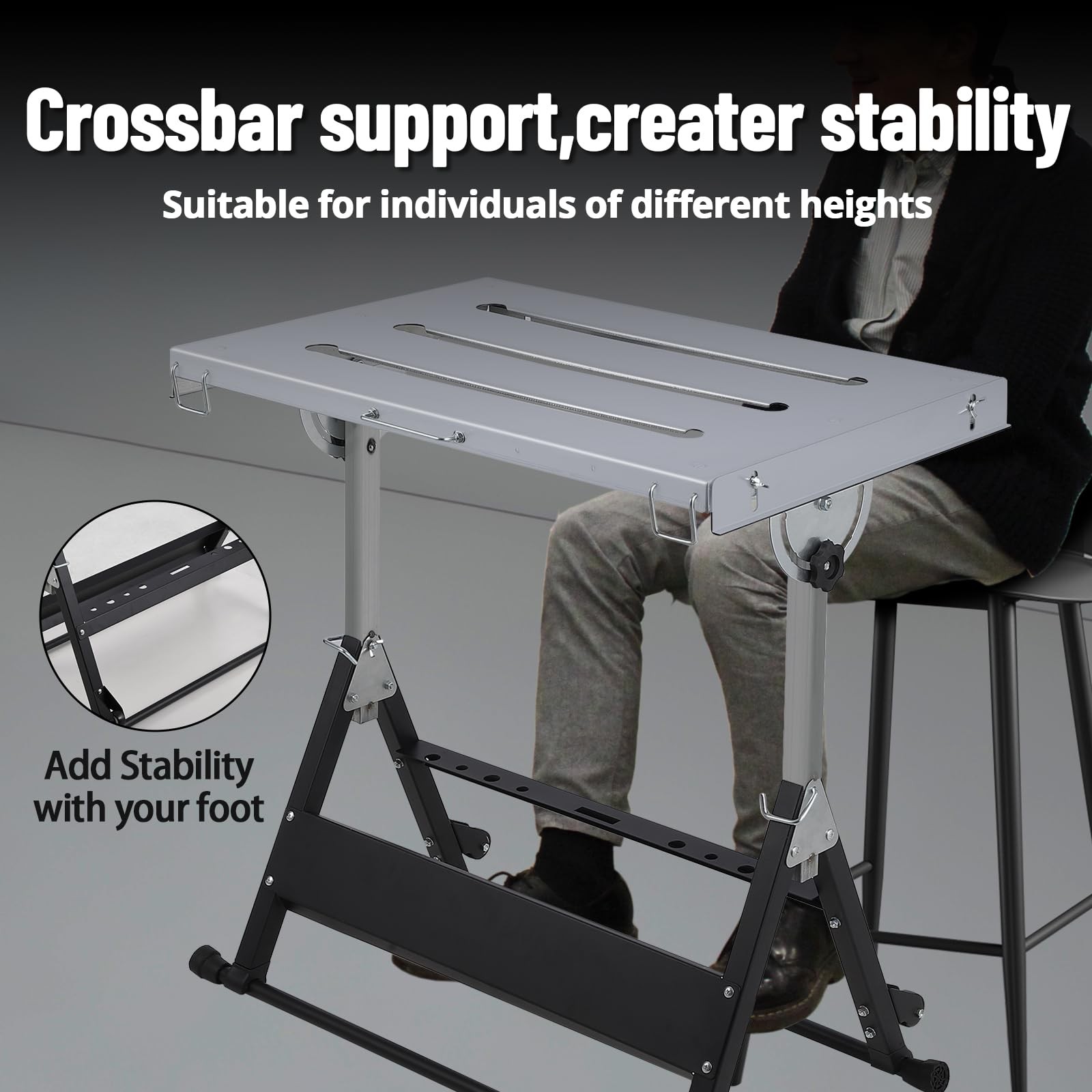 400/500/1000 LBS Foldable Welding Table W/Adjustable Height for Garage Repairs