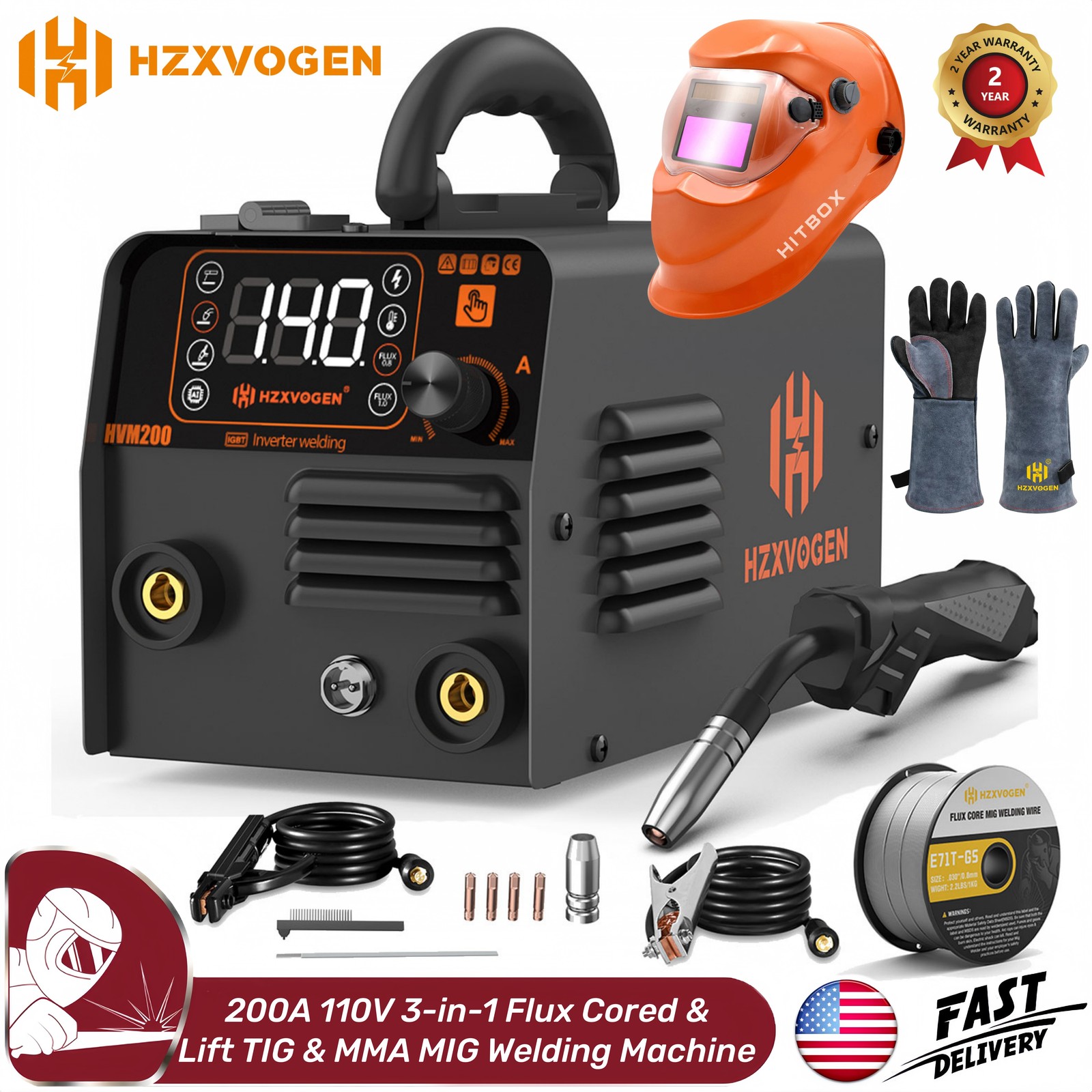200A Flux Cored MIG Welder 110V Inverter IGBT Lift TIG/MMA MIG Welding Machine