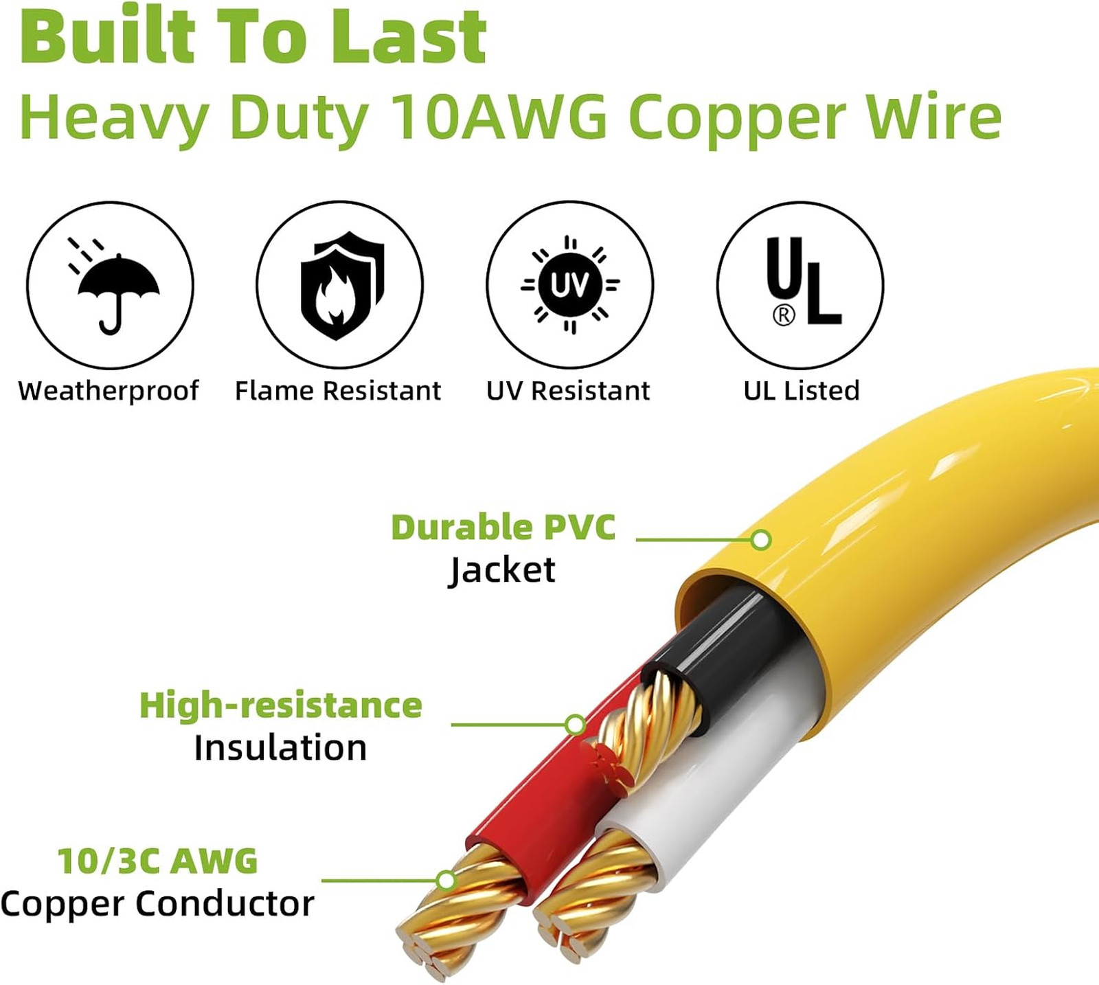 30 Amp NEMA 14-30P to 6-50R Welder Adapter Cord, 1FT | 10AWG STW Copper Wire