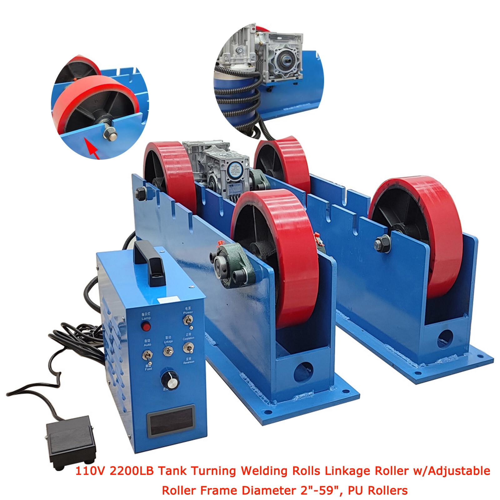 110V 2200LB Tank Turning Welding Rolls Linkage Roller w/ Adjustable Roller Frame