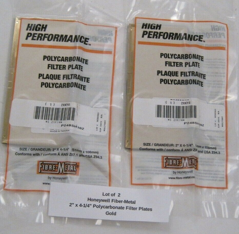 Lot of 2 Honeywell Fiber-Metal 2″ x 4-1/4″ Polycarbonate Filter Plates – Gold –