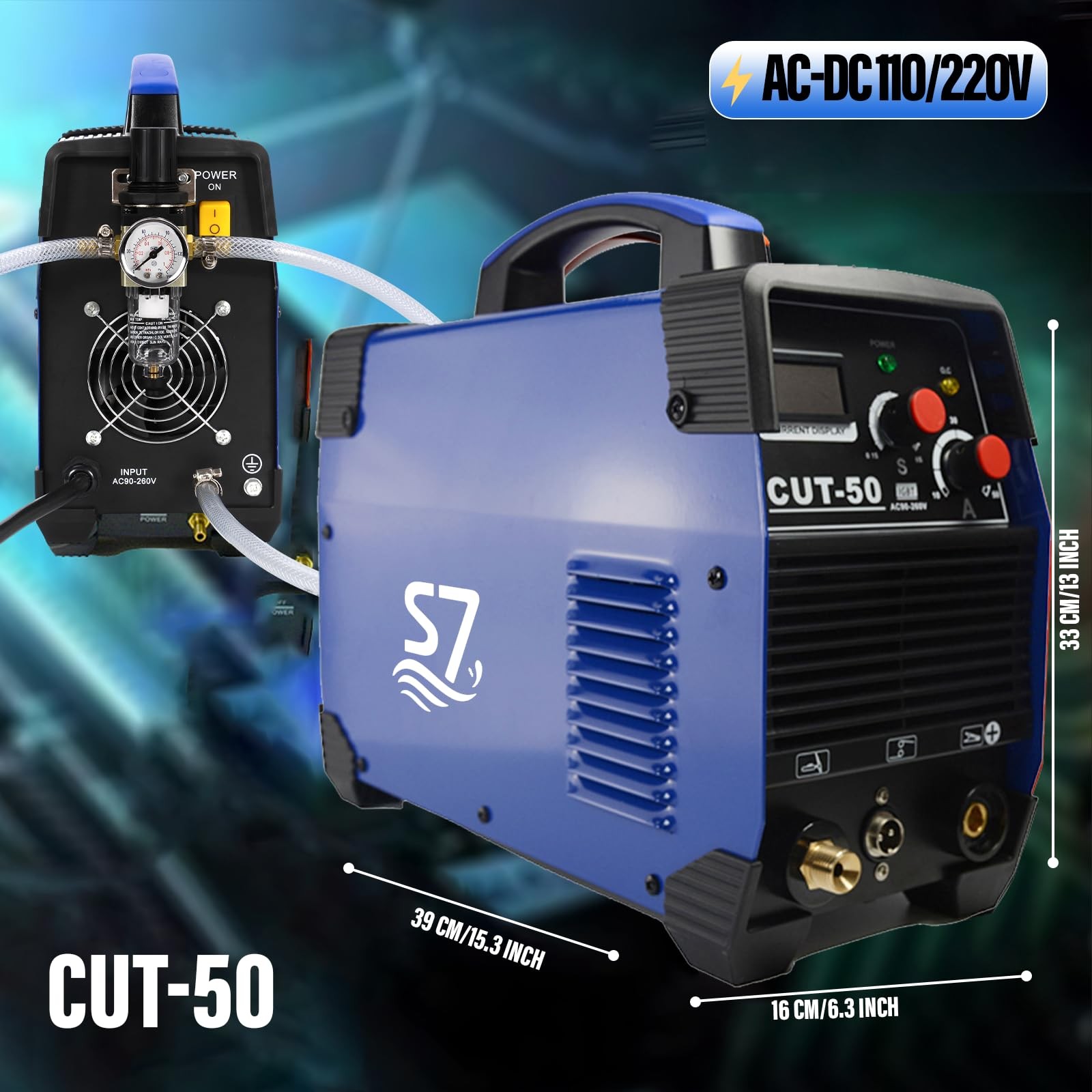 50A Plasma Cutter with LED Display, Dual Voltage Pest Repeller v.142, Blue
