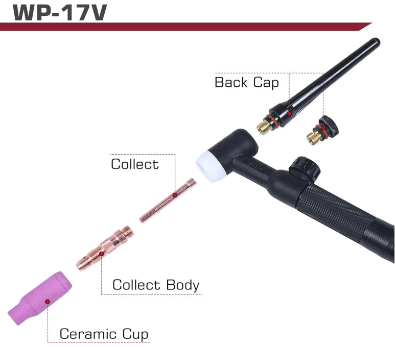 WP-17V TIG Torch 150A, 13FT Hose/Cable, 35-50mm for ARCCAPTAIN ARC/MIG Series