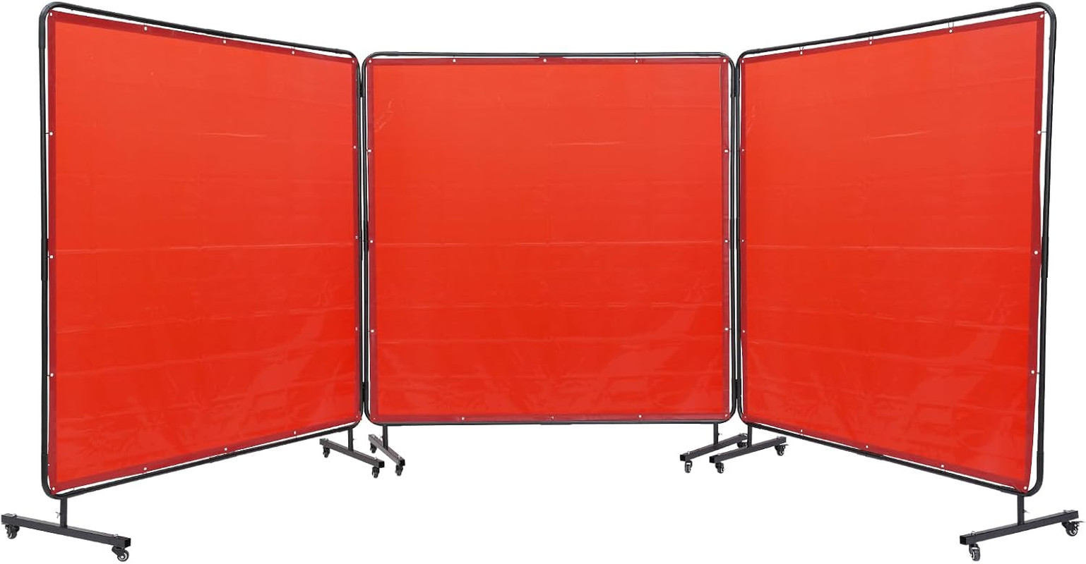 Welding Screen with Frame, 6′ X 6′ 3 Panel Welding Curtain Screens on 12 Swivel
