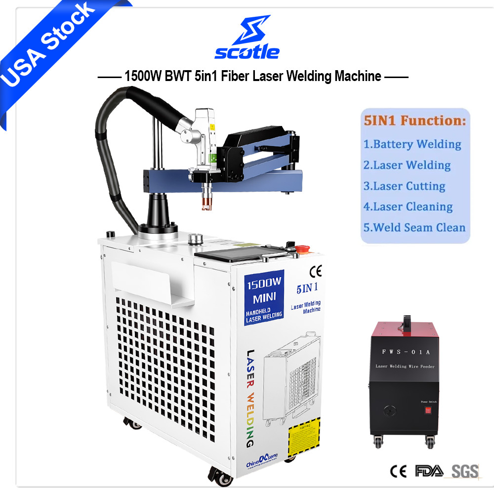 BWT 1500W 5in1 Battery Welder Fiber Laser Welding Cutting Cleaning Machine
