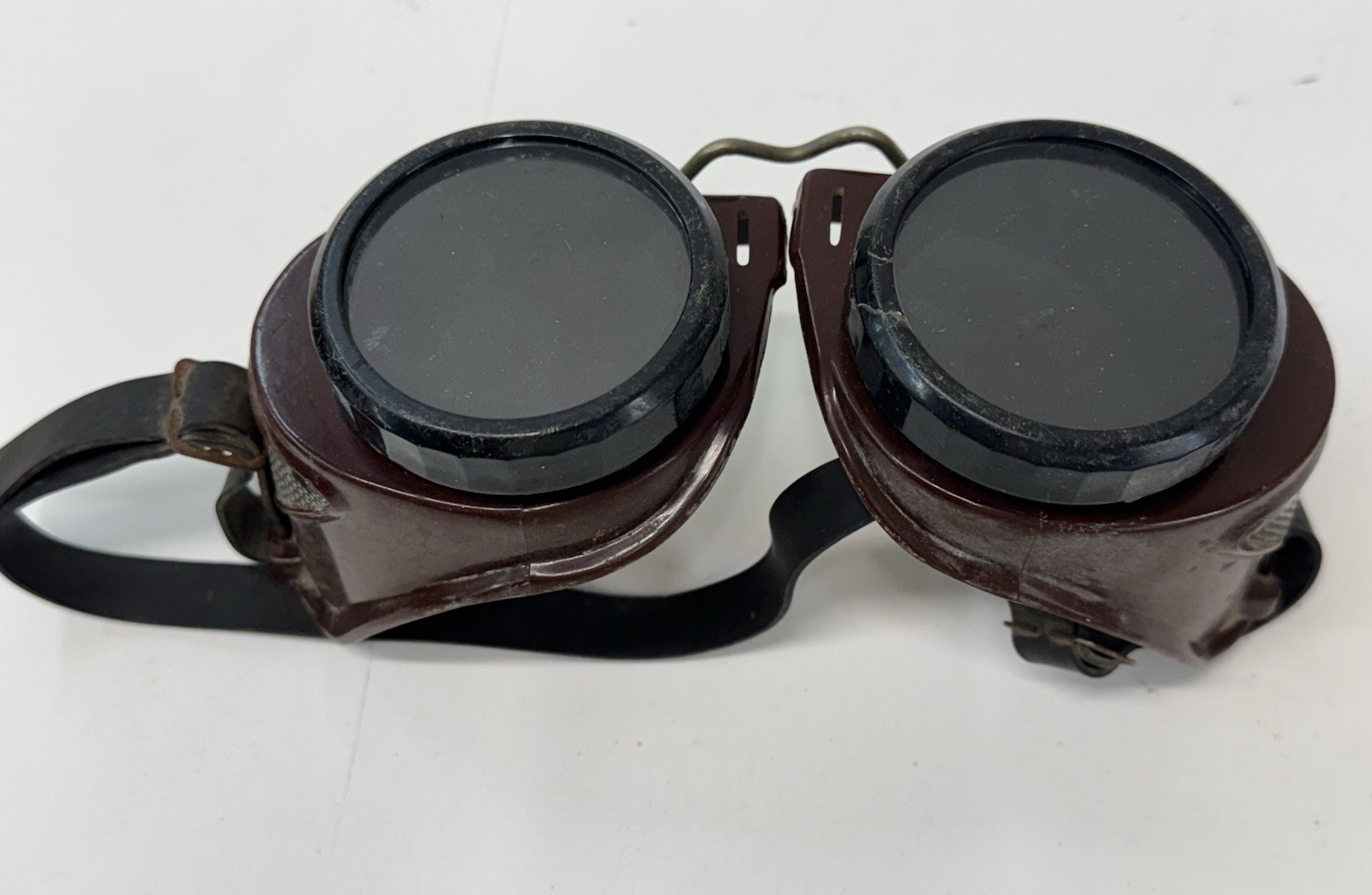 Bakelite Welding Goggles Brown Steampunk Motorcycle Prop Safety Glasses Vtg USA