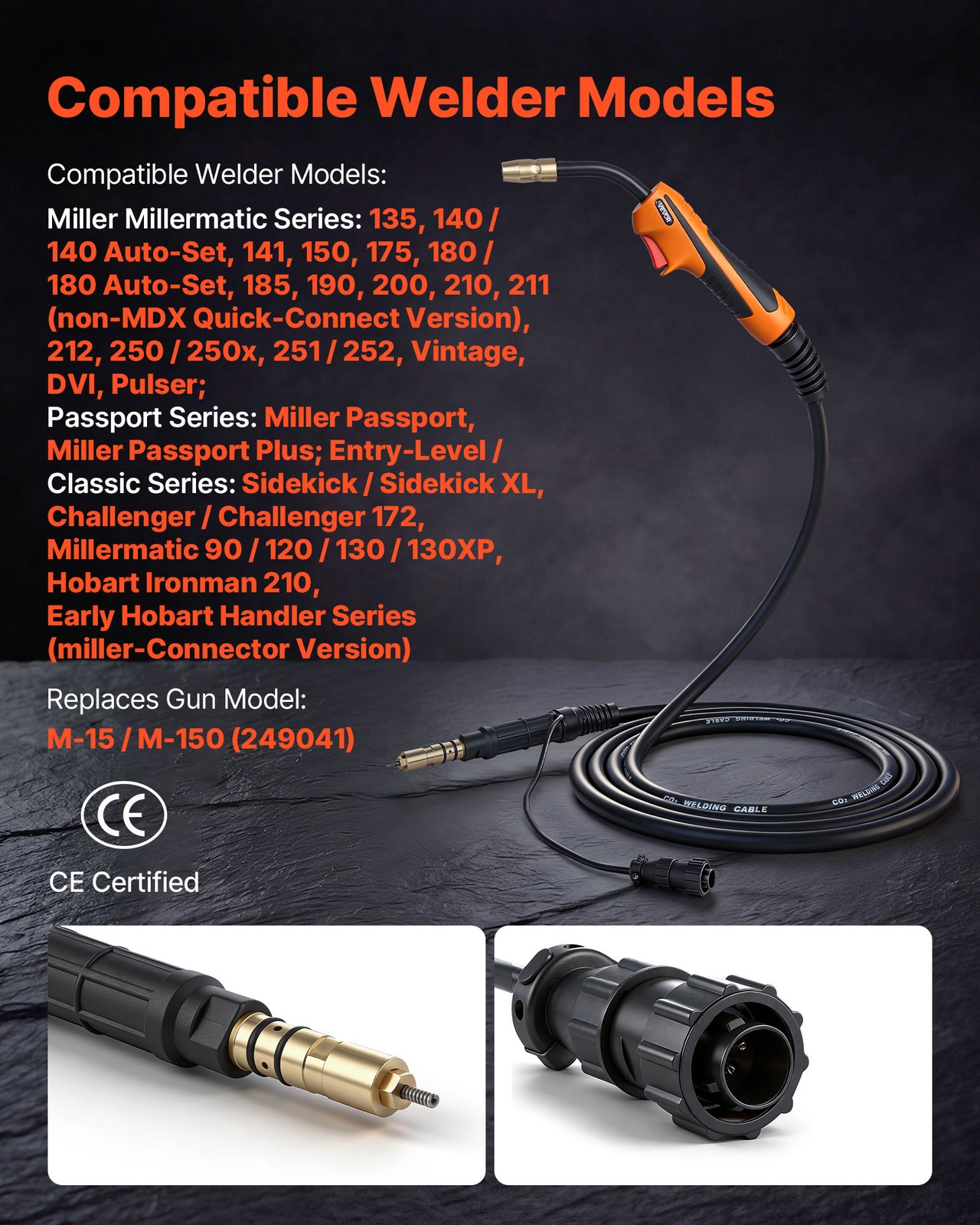VEVOR 150A MIG Welding Gun with 15FT Cable Replacement for M-15/M-150 (249041)