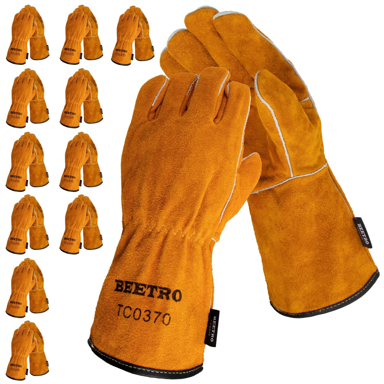 Heat Resistant Welding Gloves – 12 Pairs Cow Leather Mitts for Forge, MIG, TIG,